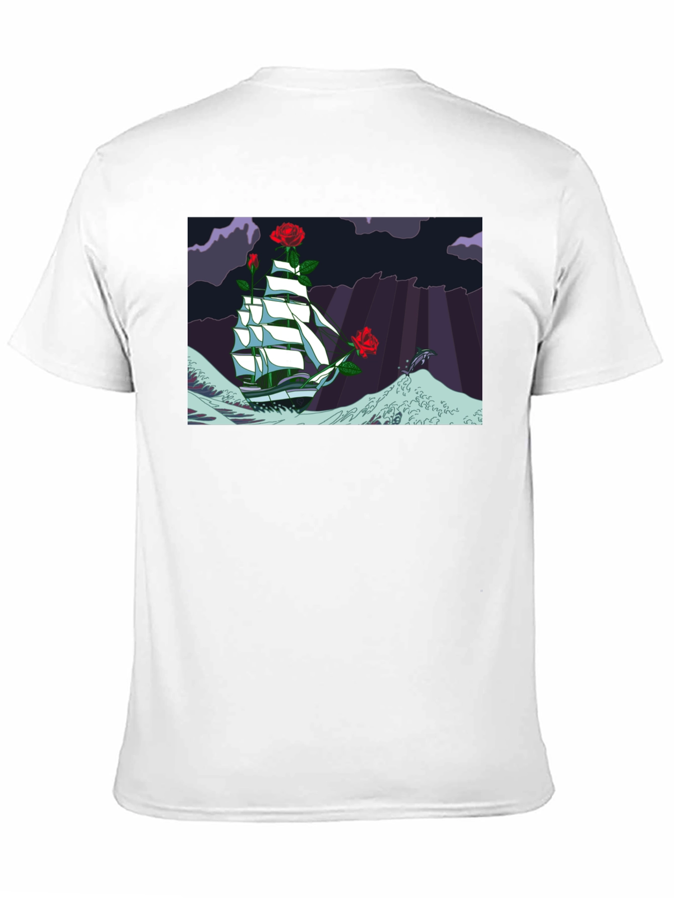 Nautical Rose Ship Graphic Black T-Shirt