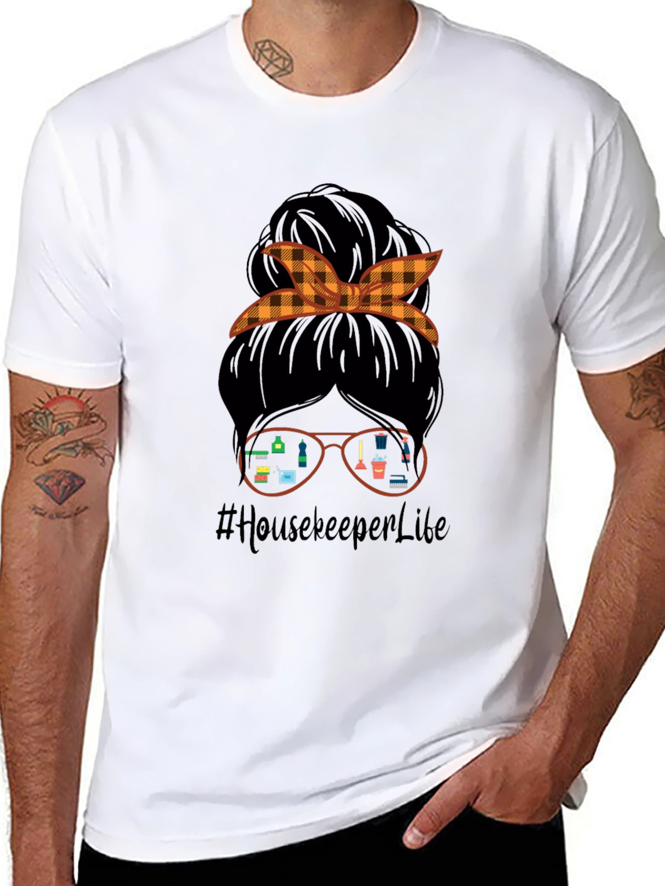 Housekeeper Life T-Shirt Messy Bun Cleaning Crew Tee