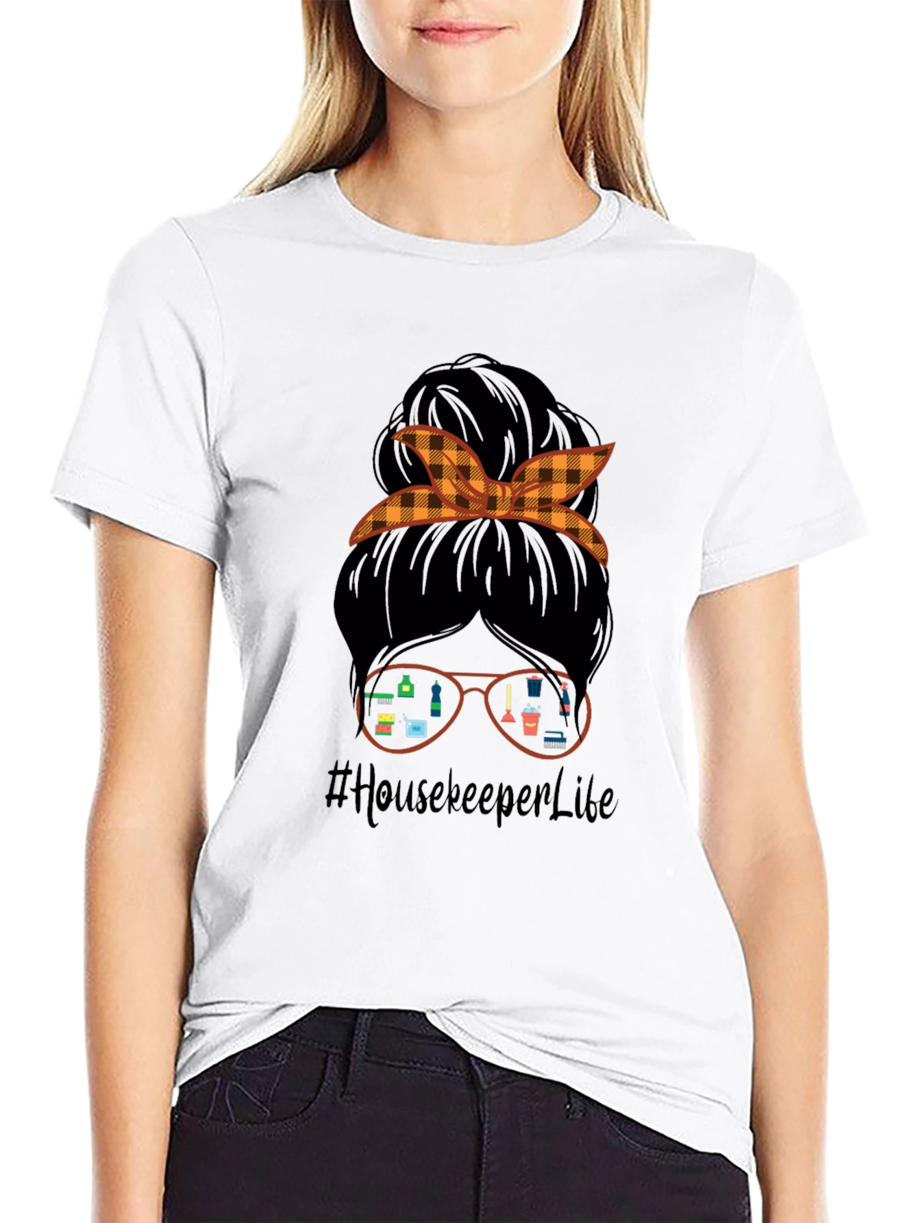 Housekeeper Life T-Shirt Messy Bun Cleaning Crew Tee