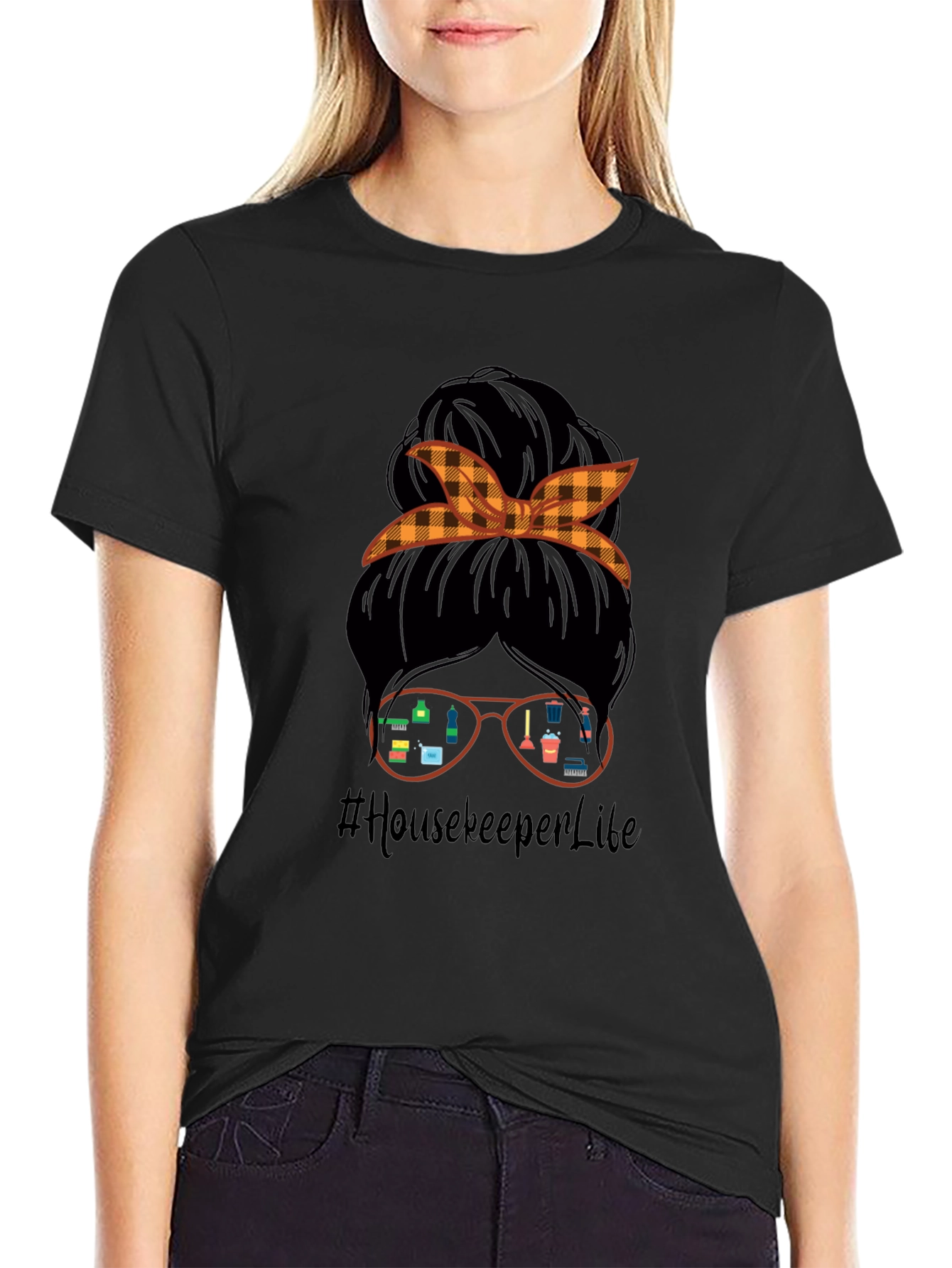 Housekeeper Life T-Shirt Messy Bun Cleaning Crew Tee