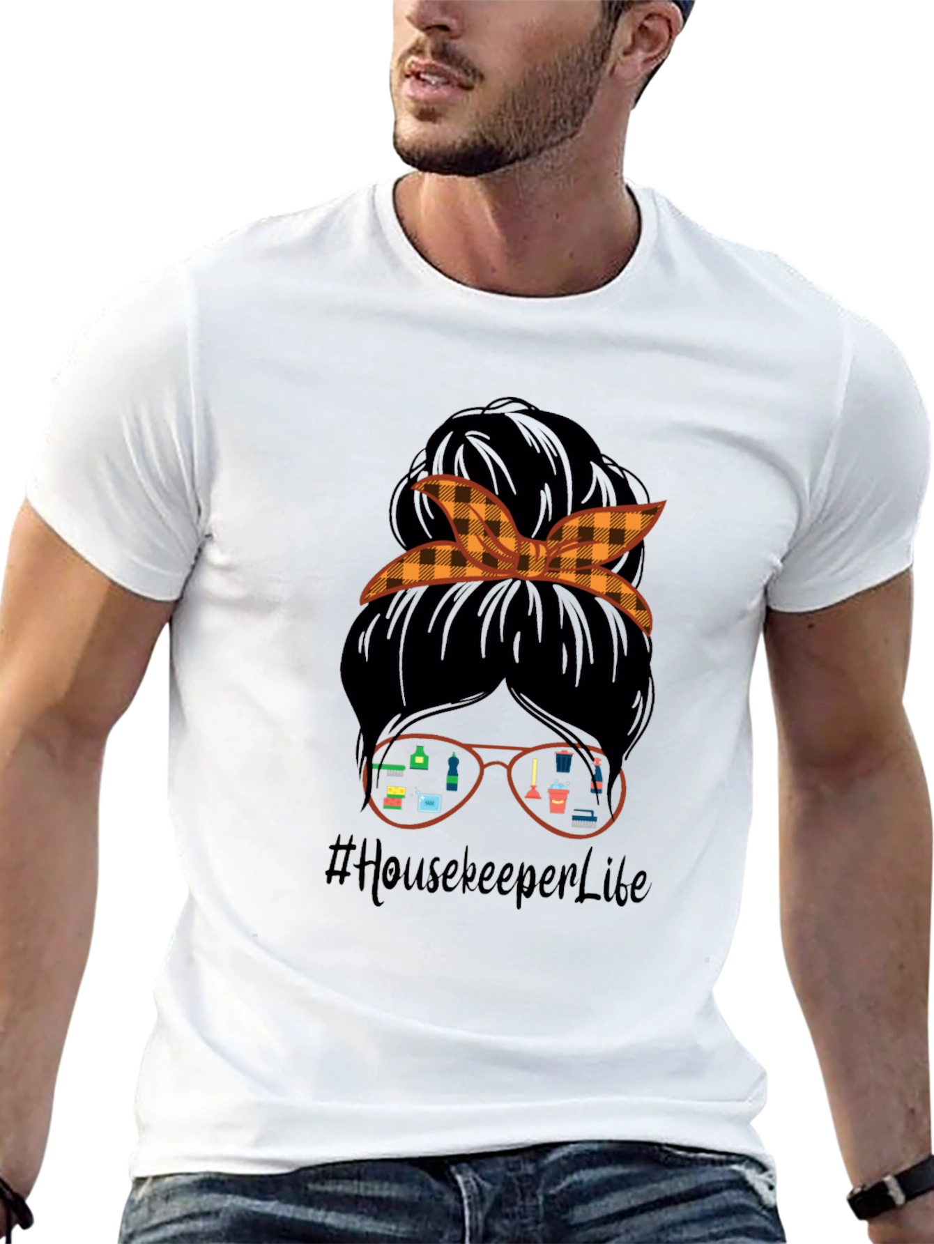 Housekeeper Life T-Shirt Messy Bun Cleaning Crew Tee
