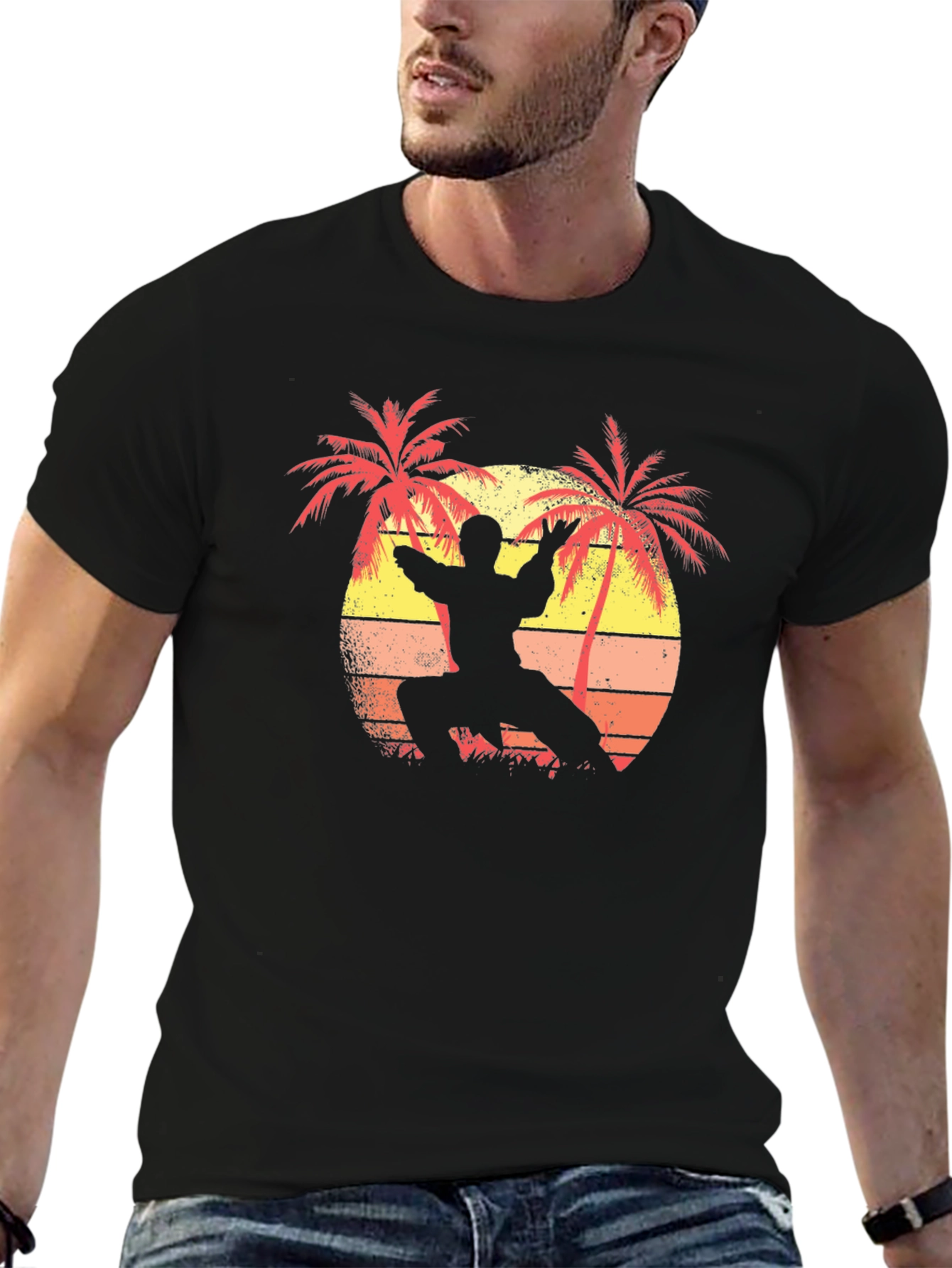 Martial Arts Palm Tree Sunset Black T-Shirt