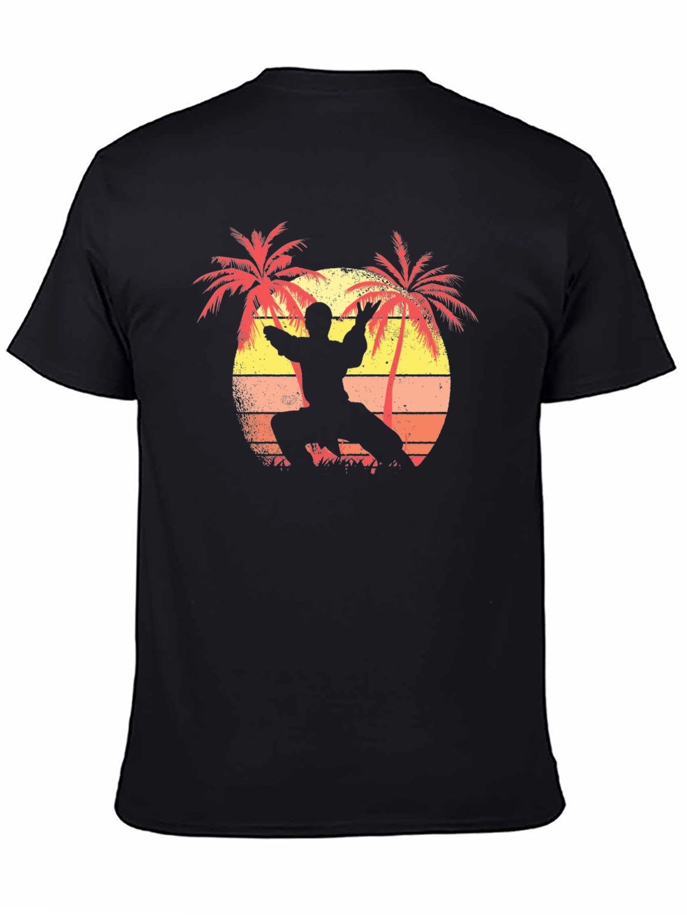 Martial Arts Palm Tree Sunset Black T-Shirt