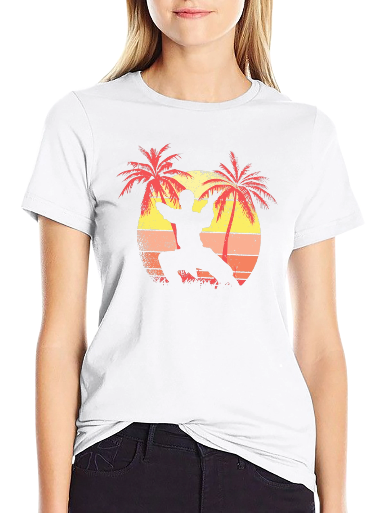 Martial Arts Palm Tree Sunset Black T-Shirt