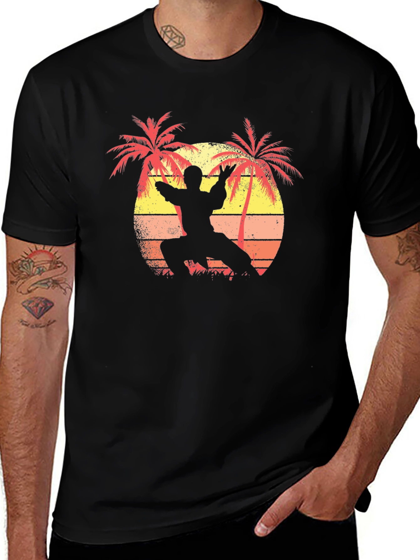 Martial Arts Palm Tree Sunset Black T-Shirt