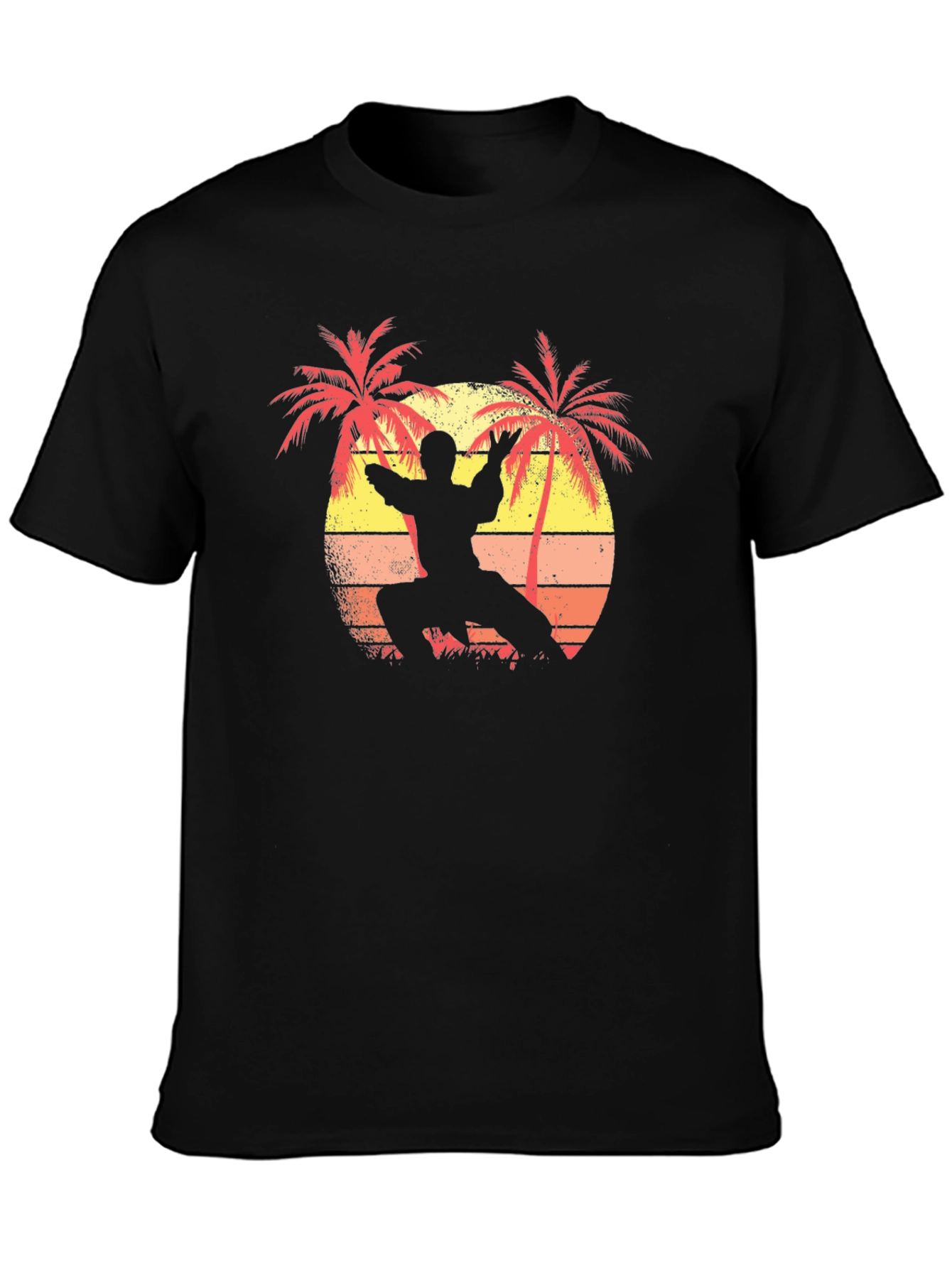 Martial Arts Palm Tree Sunset Black T-Shirt