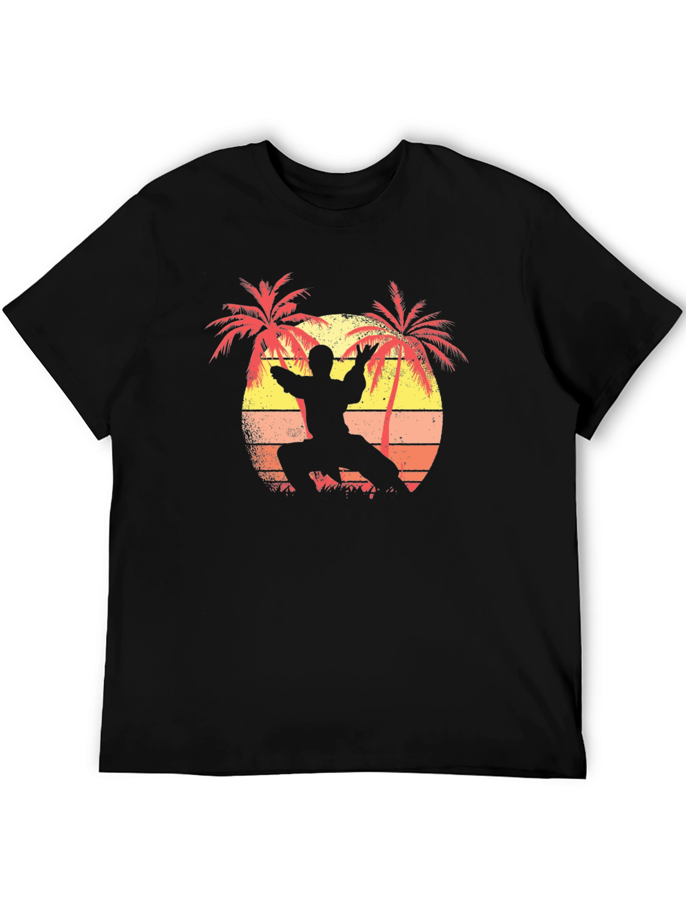 Martial Arts Palm Tree Sunset Black T-Shirt