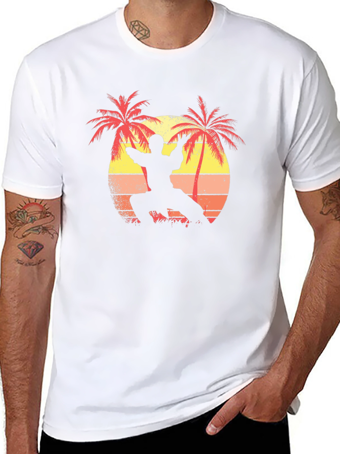 Martial Arts Palm Tree Sunset Black T-Shirt