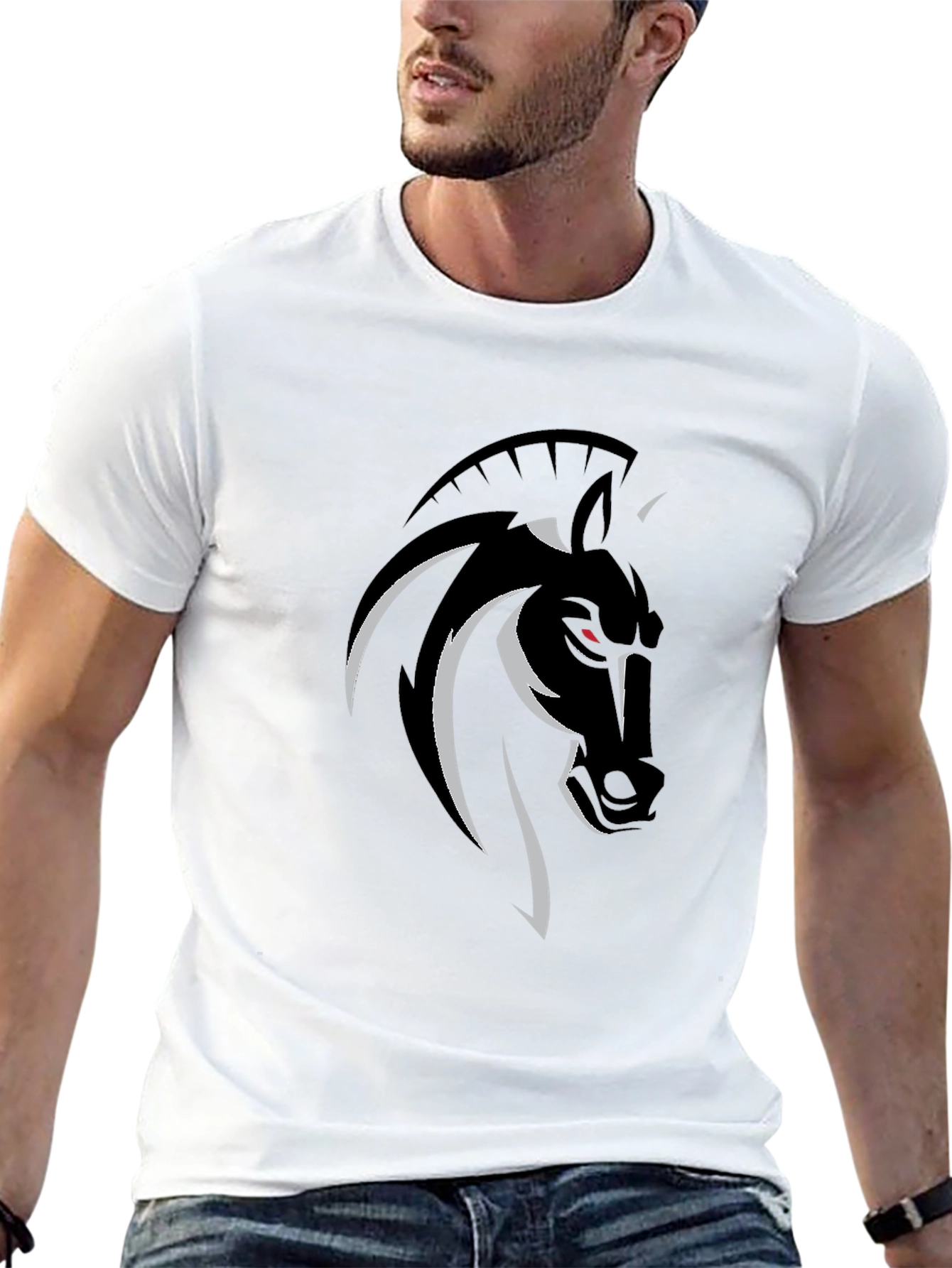 Mens Black T-Shirt with Horse Graphic Tee