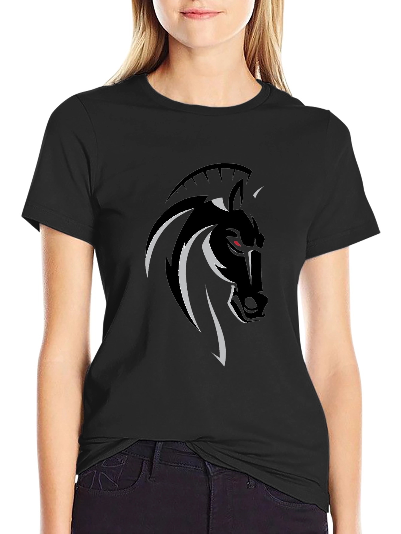 Mens Black T-Shirt with Horse Graphic Tee