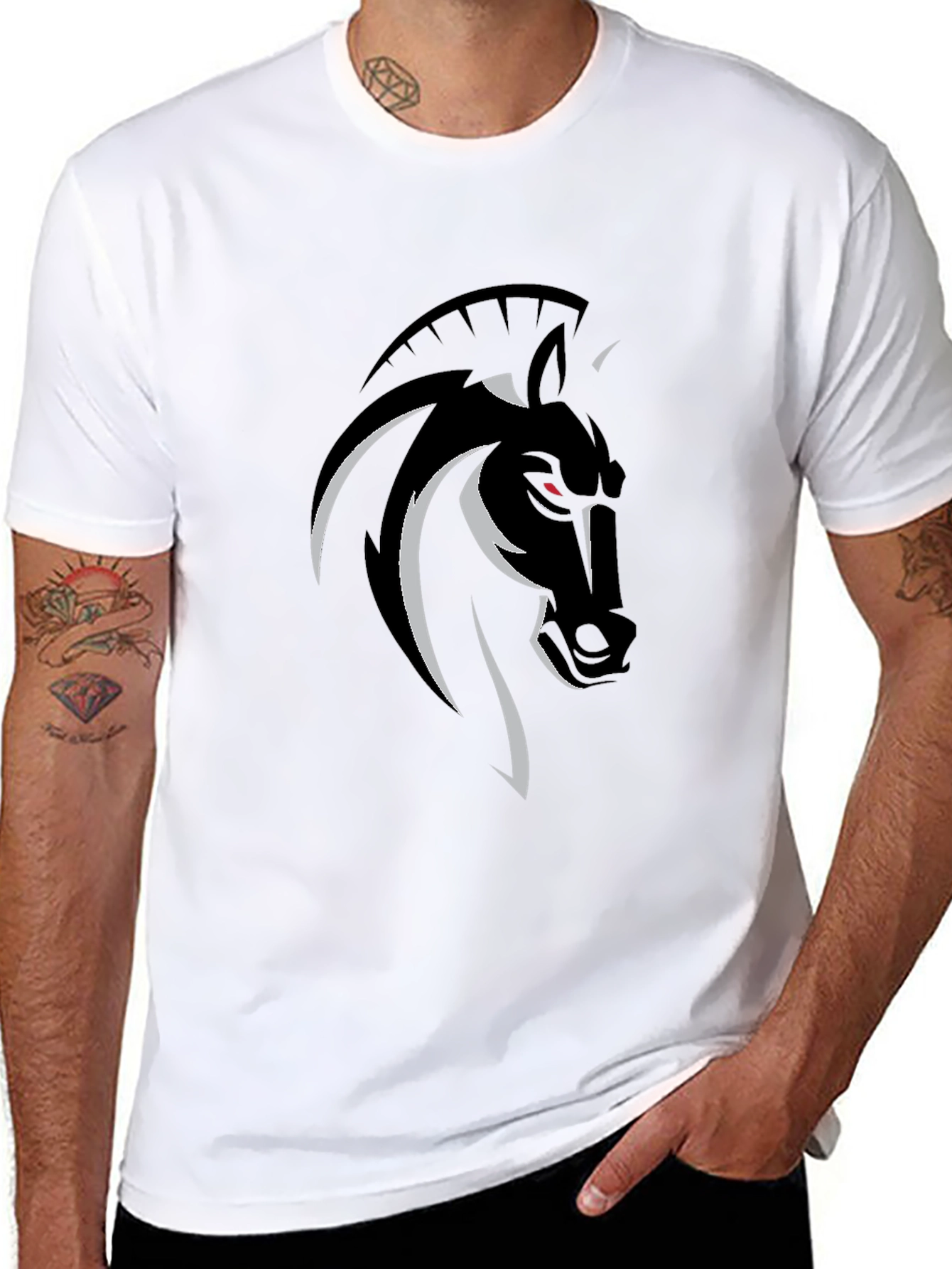 Mens Black T-Shirt with Horse Graphic Tee