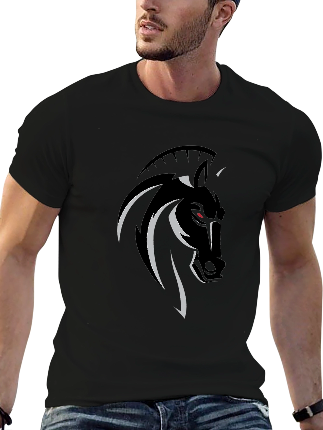 Mens Black T-Shirt with Horse Graphic Tee