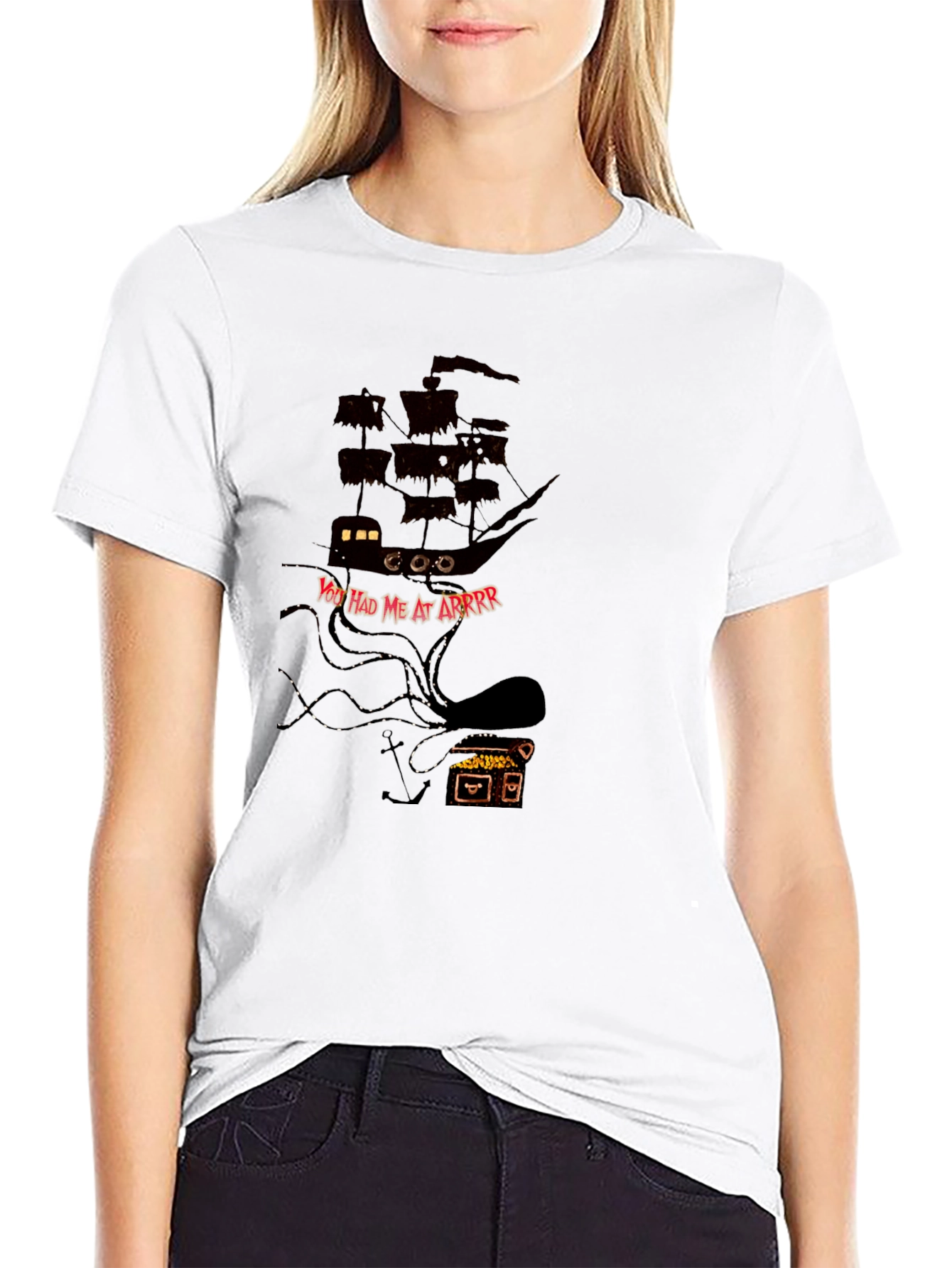 Pirate Ship Kraken T-Shirt - Black