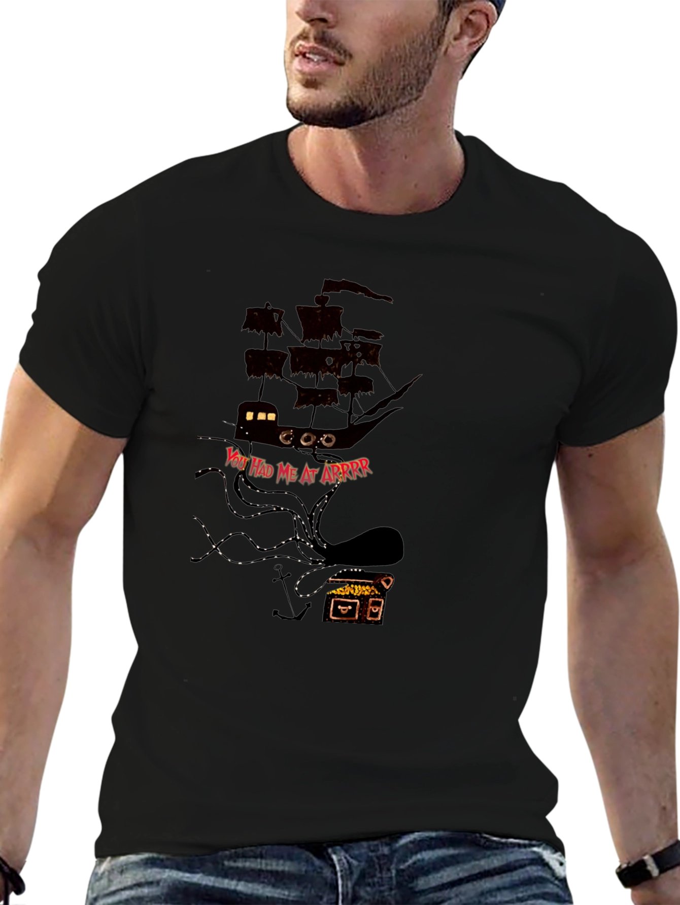 Pirate Ship Kraken T-Shirt - Black