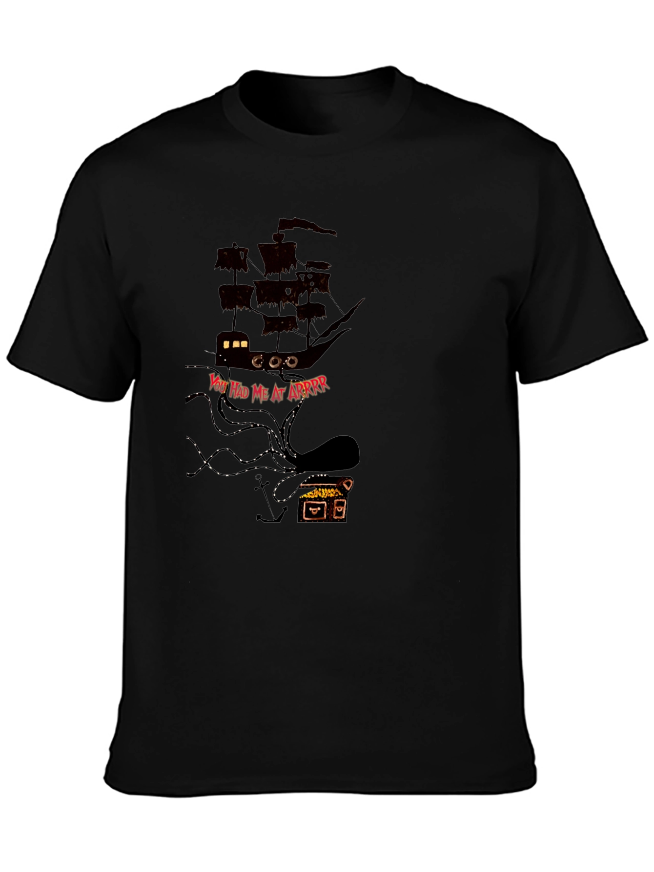 Pirate Ship Kraken T-Shirt - Black