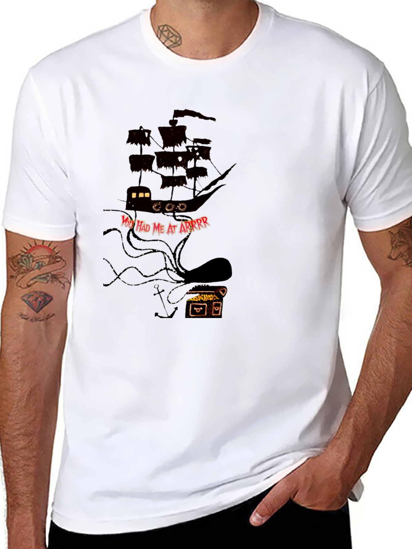Pirate Ship Kraken T-Shirt - Black