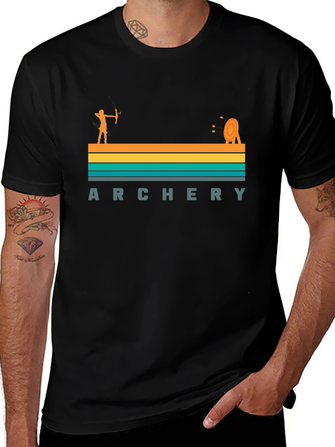 Archery Retro Style Graphic Tee - Black