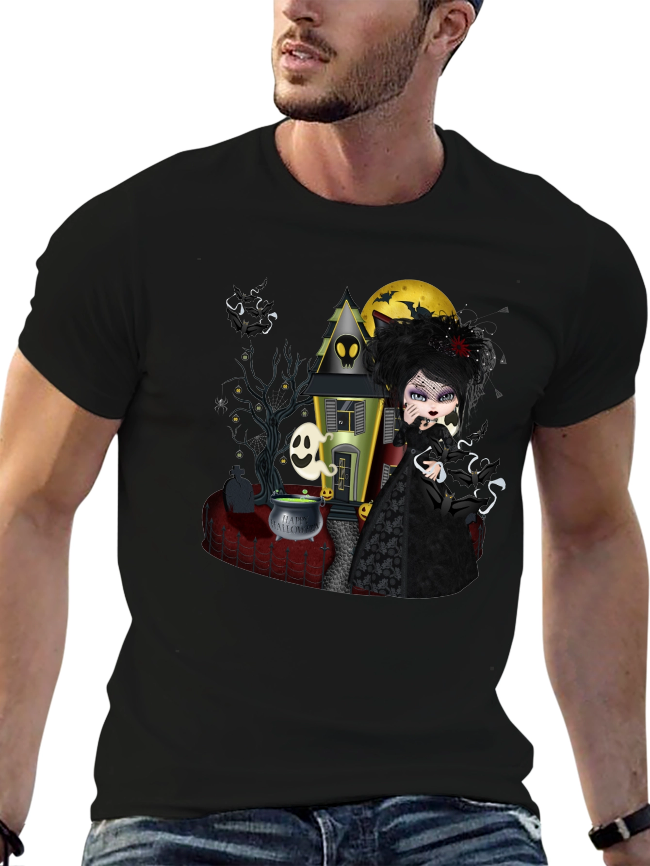 Halloween Gothic T-Shirt - Spooky Witch Design