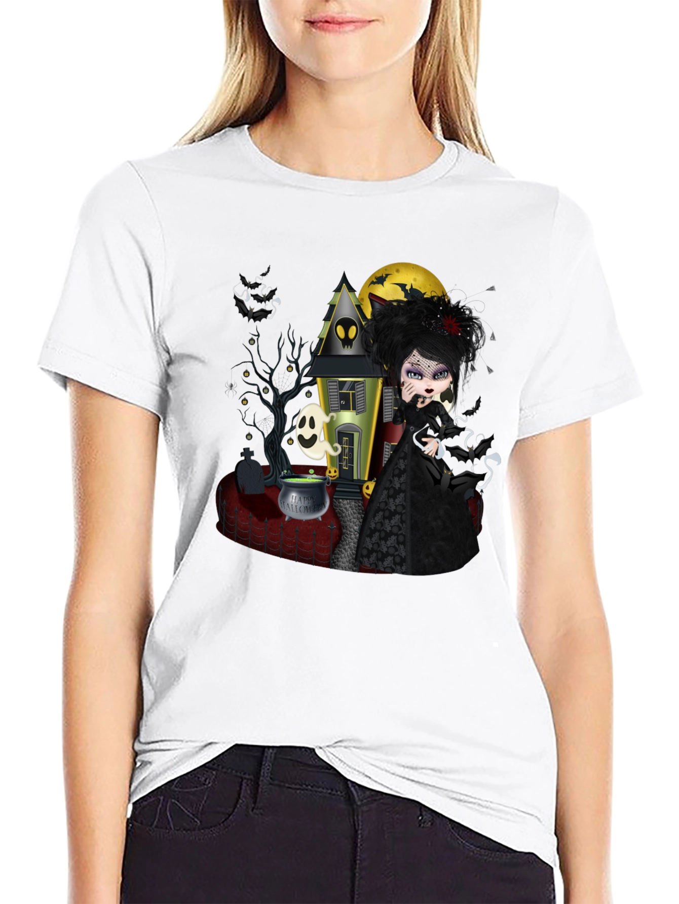 Halloween Gothic T-Shirt - Spooky Witch Design