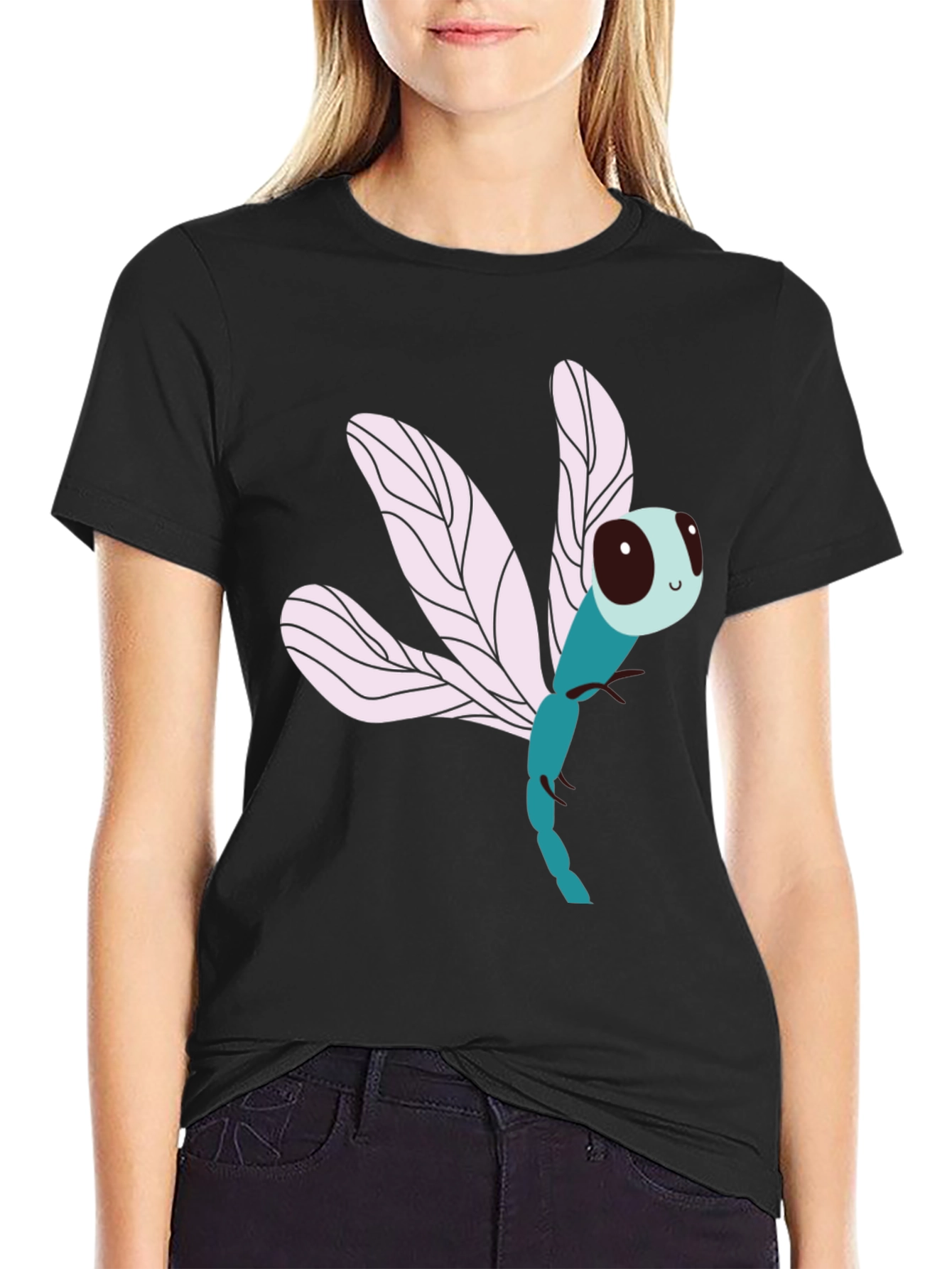 Dragonfly Graphic Print Black T-Shirt