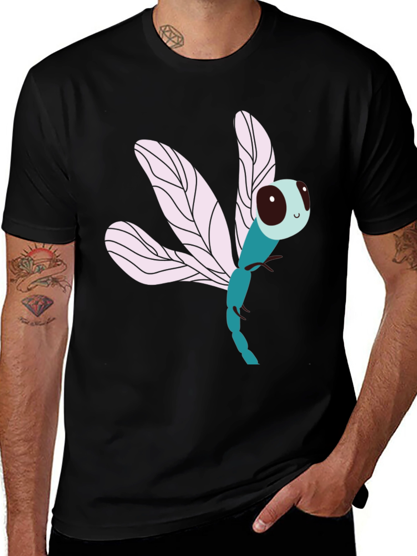 Dragonfly Graphic Print Black T-Shirt