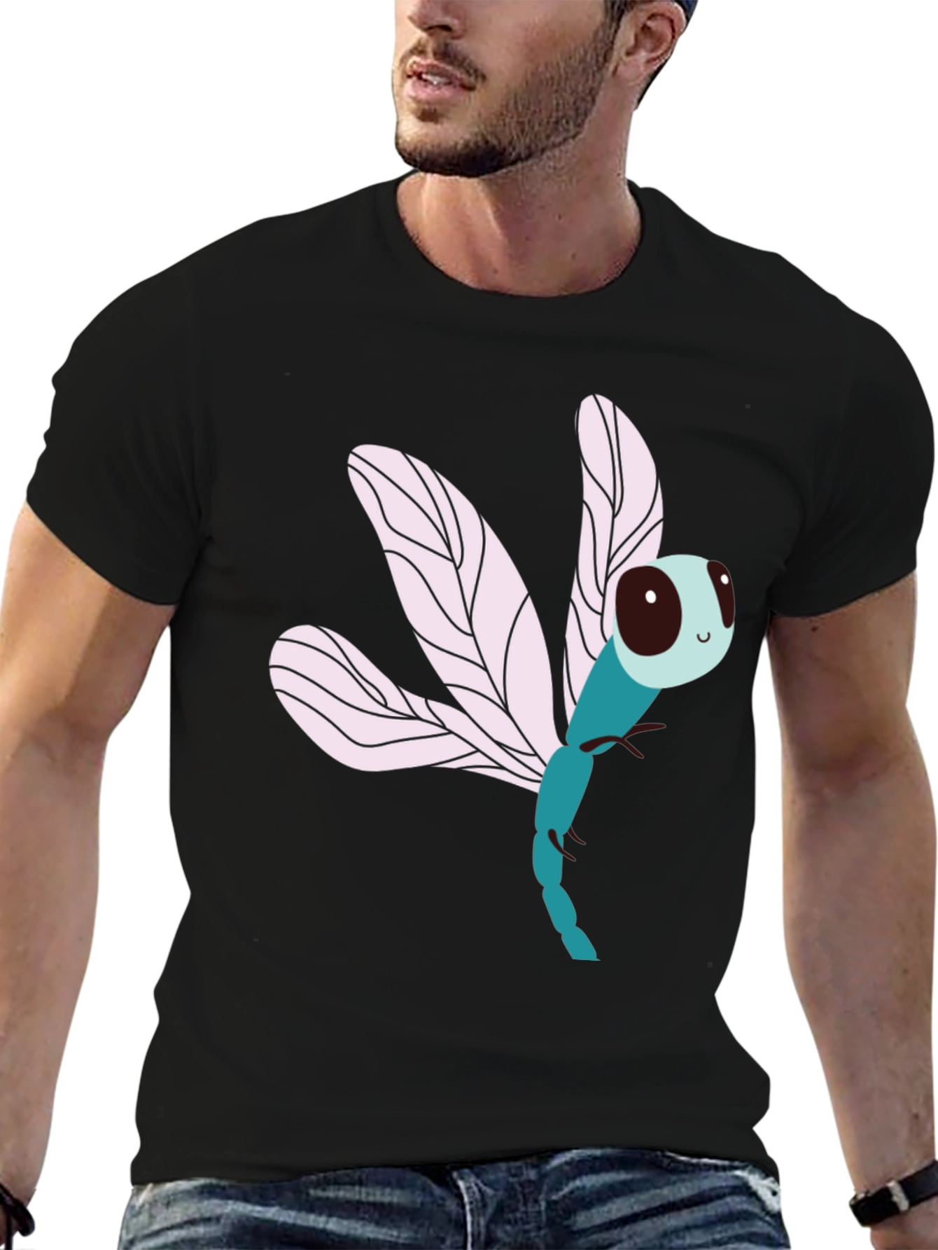 Dragonfly Graphic Print Black T-Shirt