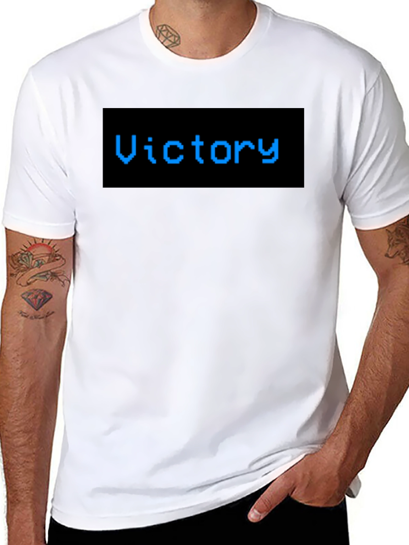 Victory Pixel Art T-Shirt - Classic Black Tee