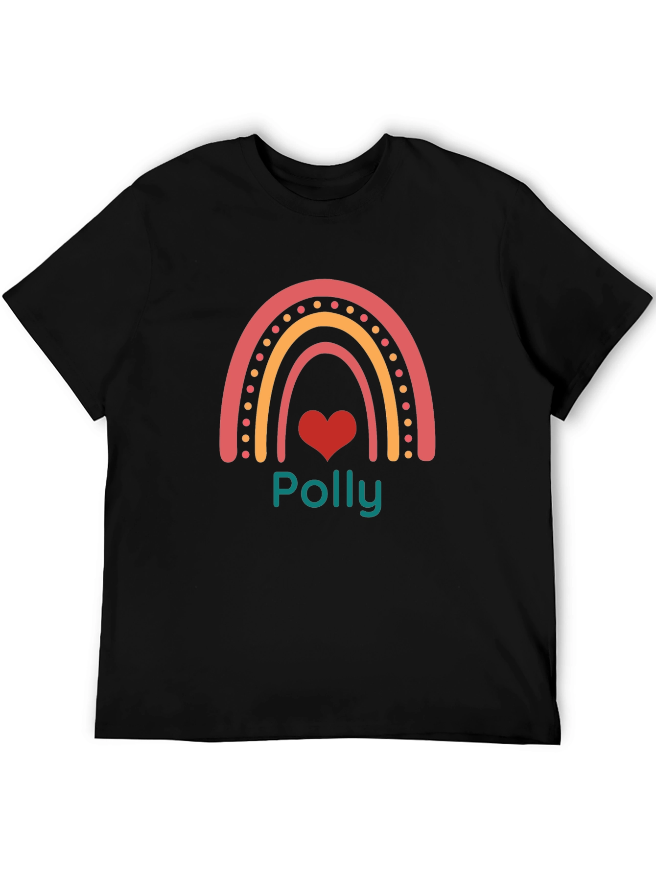 Polly Rainbow Heart Black T-Shirt