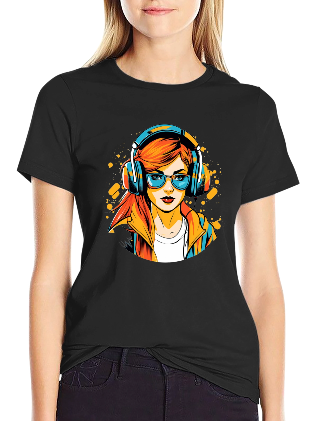 Stylish Black T-Shirt with Cool Girl Graphic