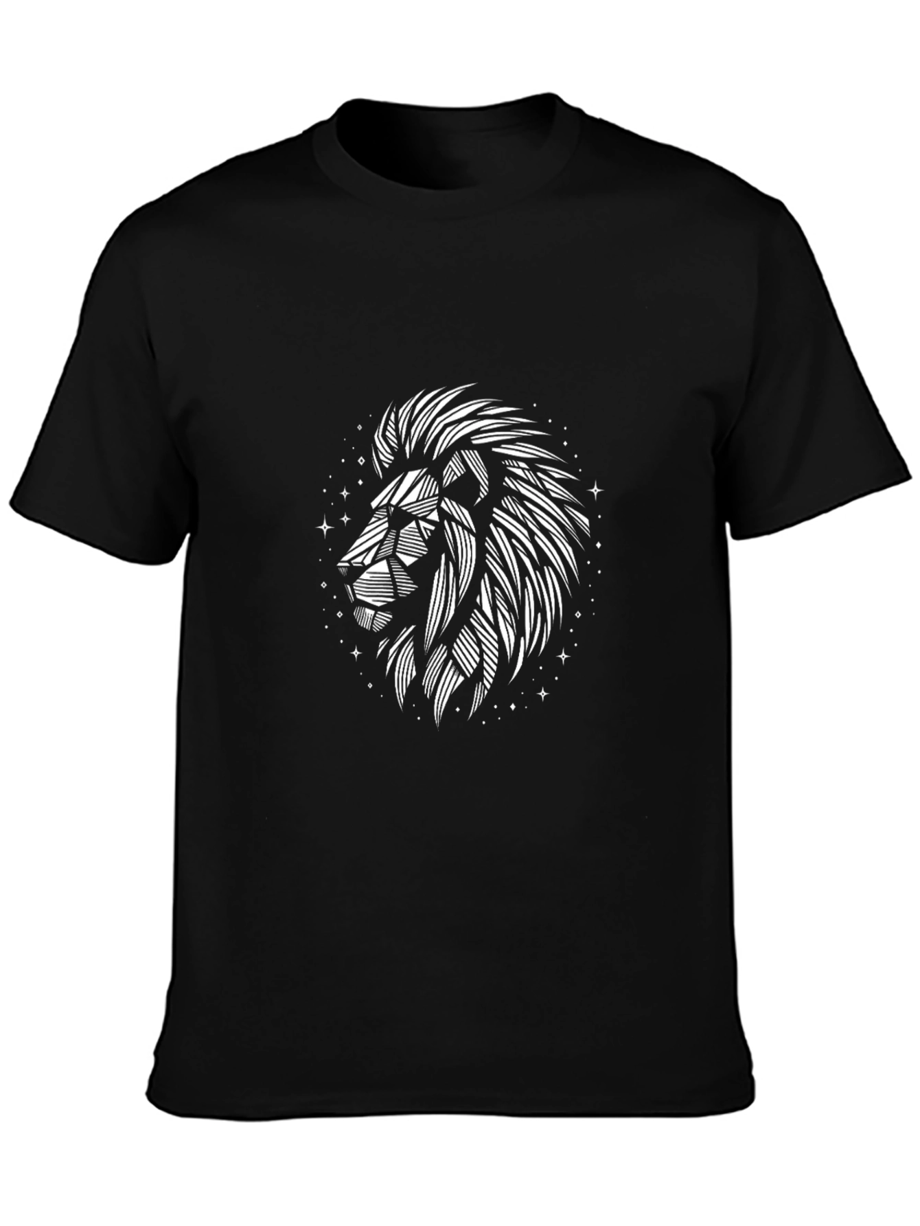 Geometric Lion Graphic Print Black T-Shirt