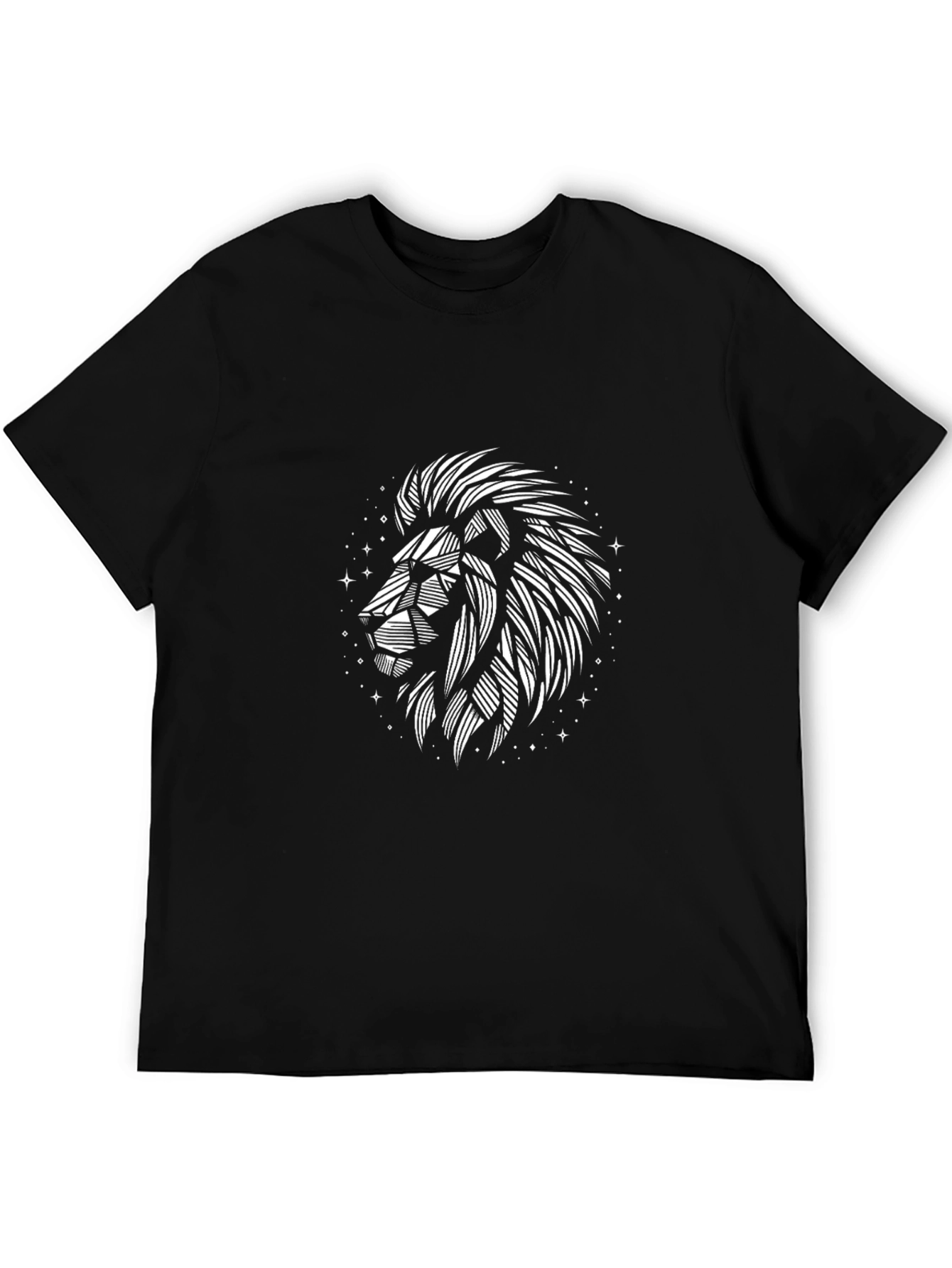 Geometric Lion Graphic Print Black T-Shirt