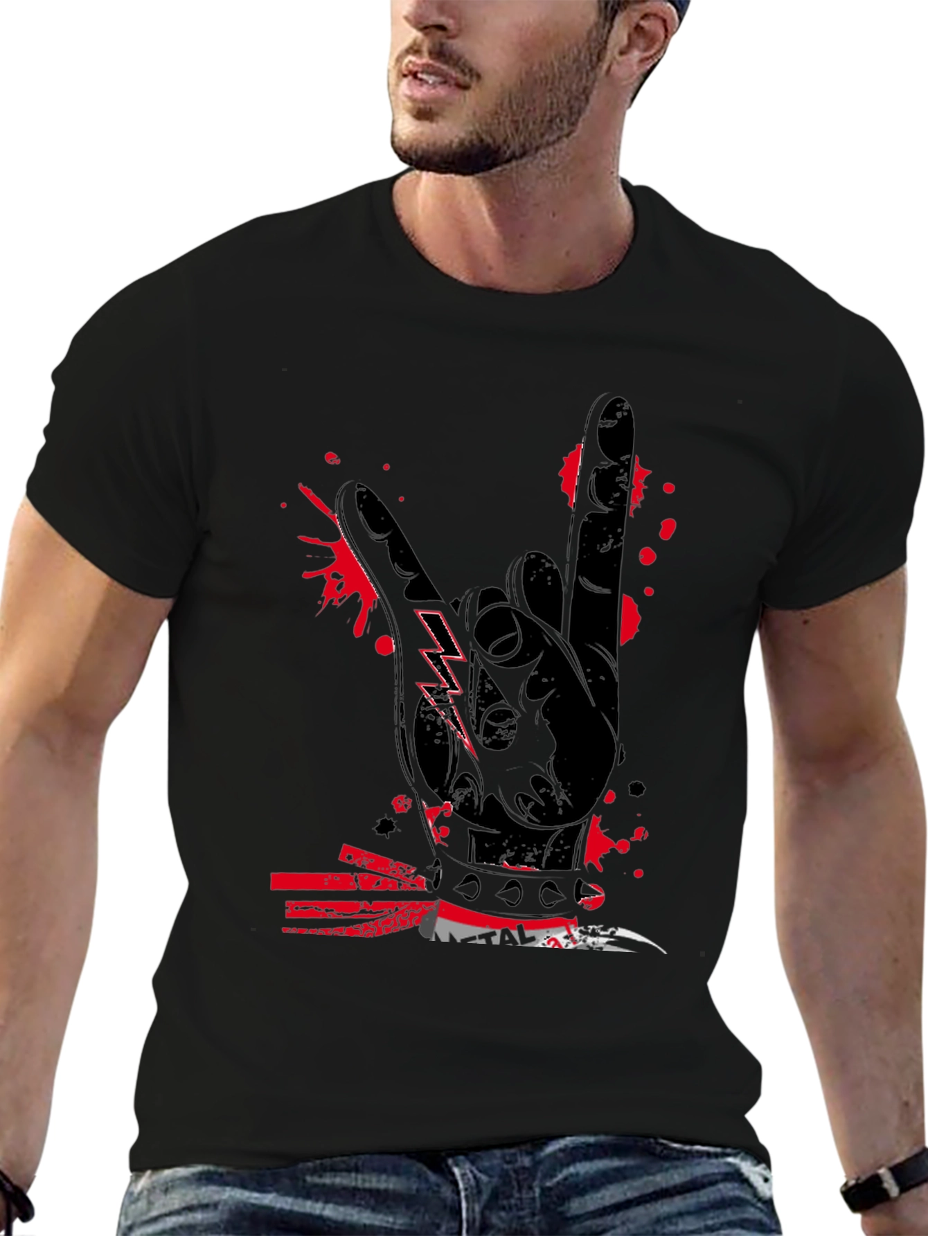 Rock On Graphic Tee - Black Cotton T-Shirt