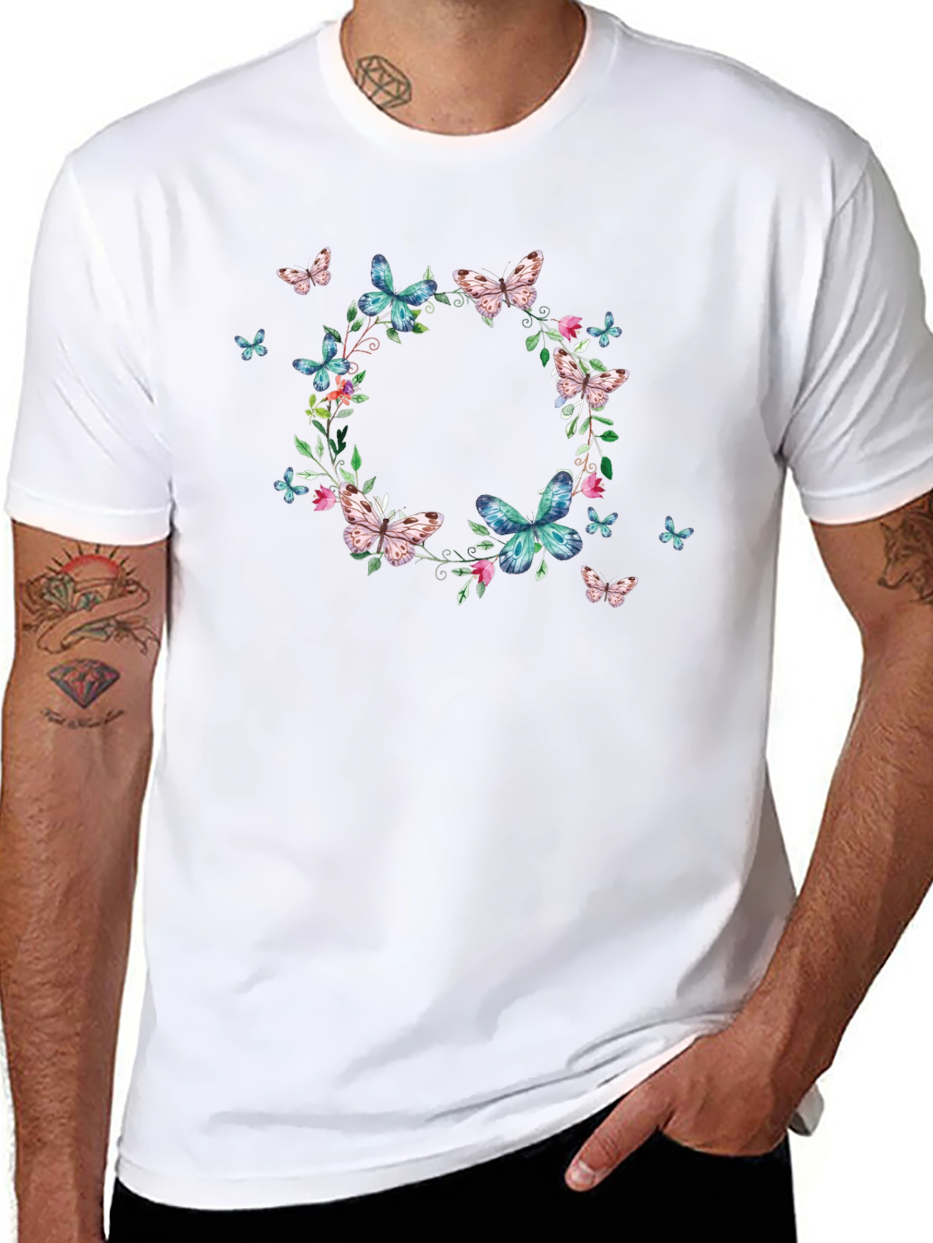 Butterfly Wreath Graphic Black T-Shirt