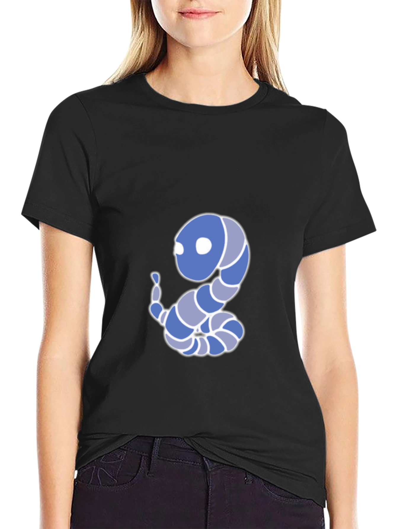 Cartoon Snake Graphic Tee - Black Cotton Blend T-Shirt