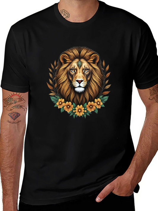 Lion Floral Graphic Tee - Black Unisex
