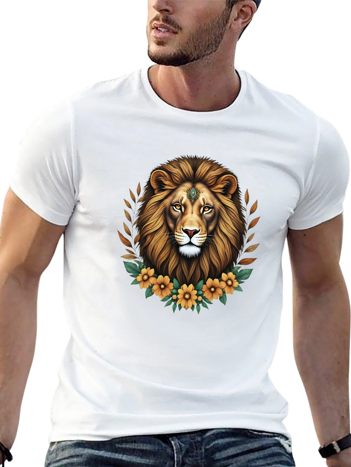 Lion Floral Graphic Tee - Black Unisex