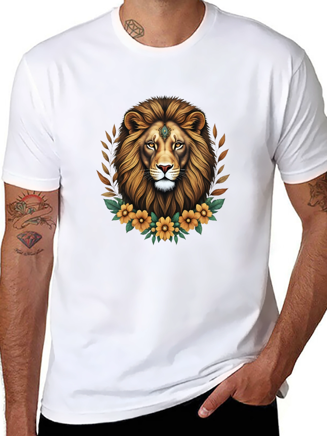 Lion Floral Graphic Tee - Black Unisex