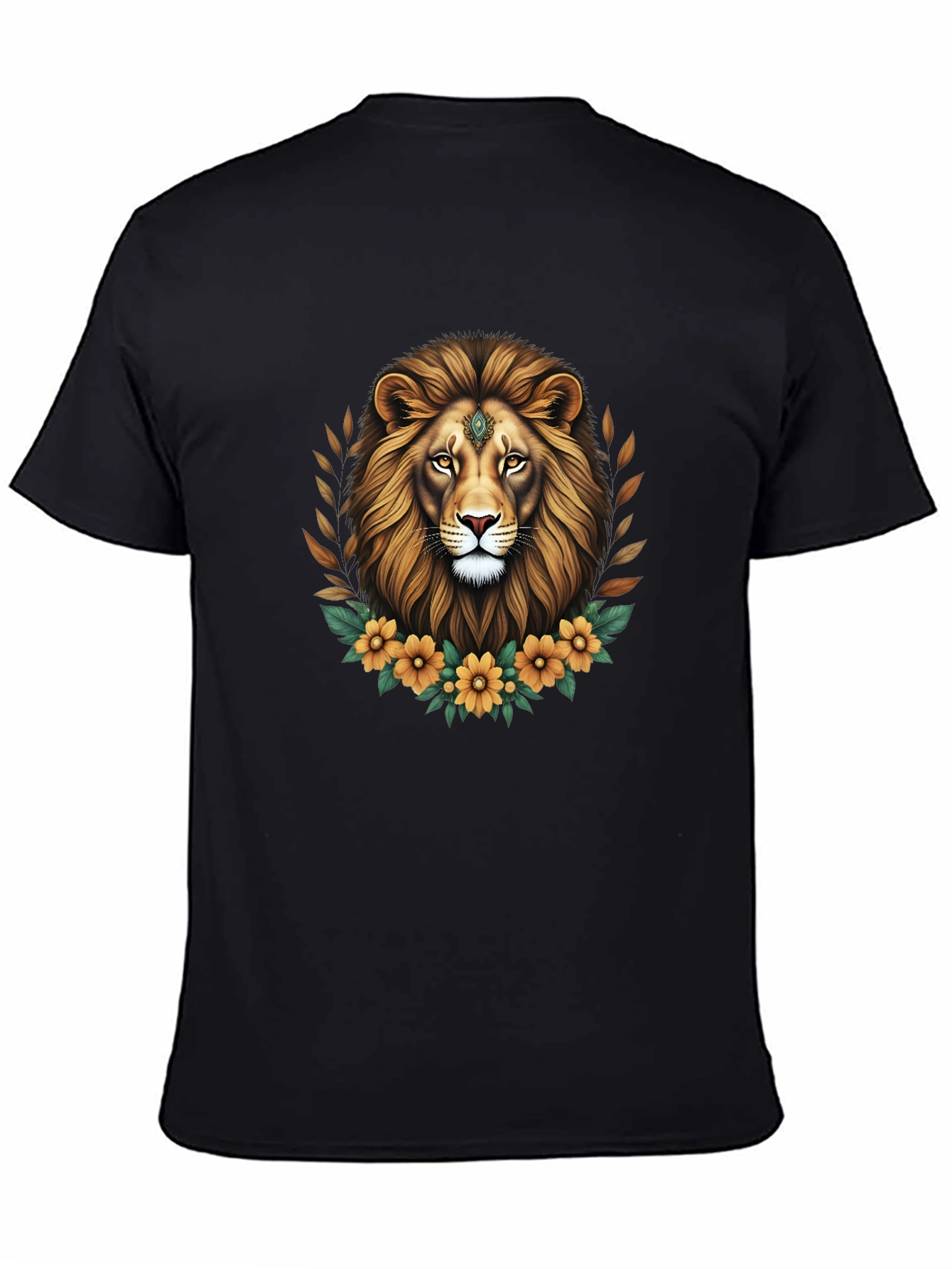 Lion Floral Graphic Tee - Black Unisex