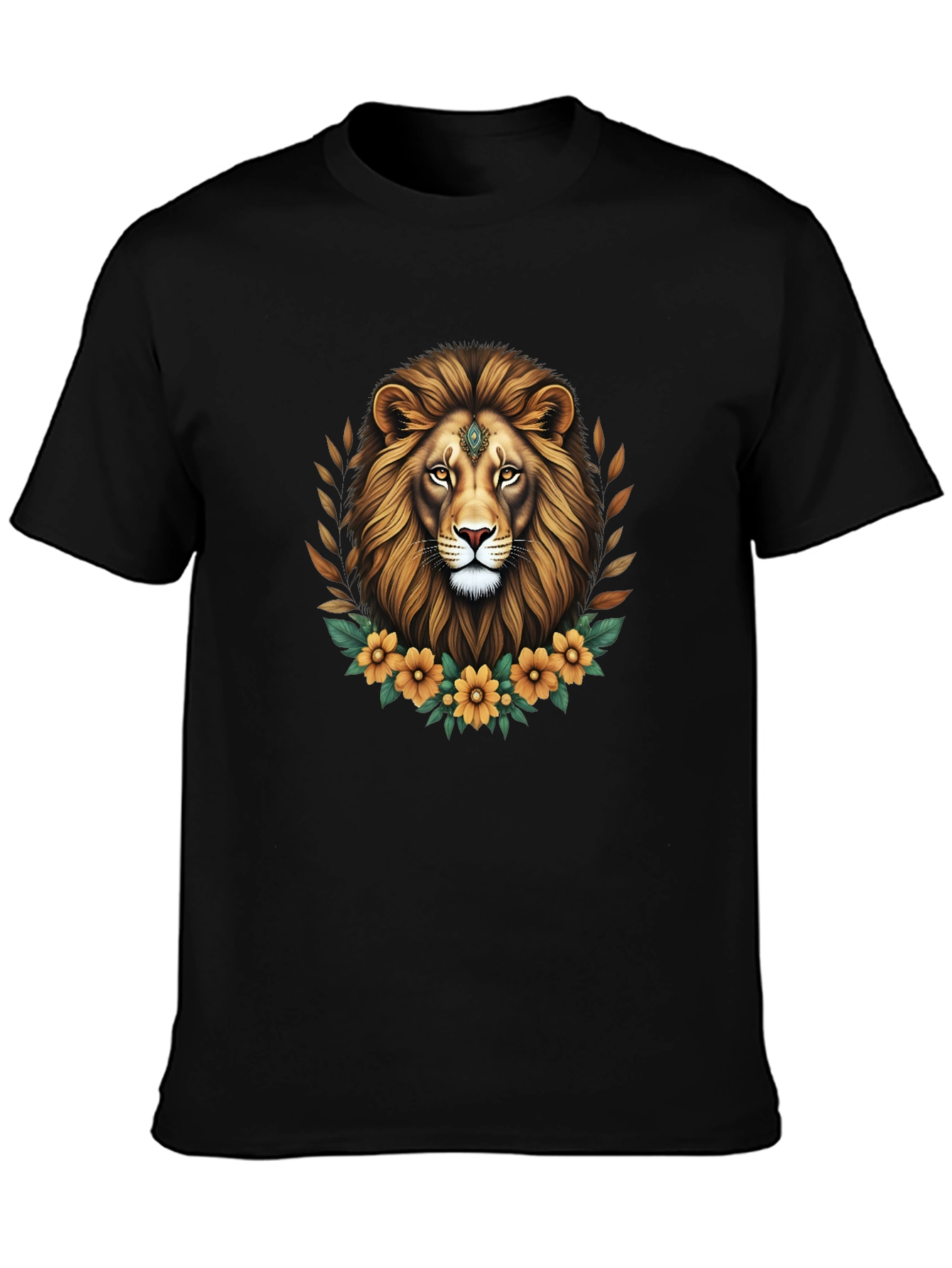 Lion Floral Graphic Tee - Black Unisex