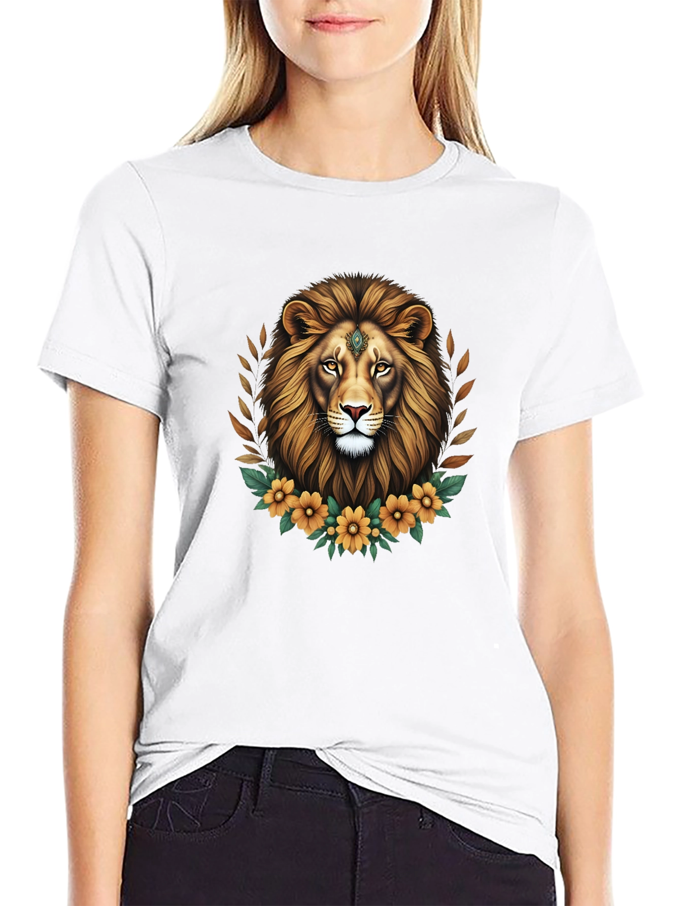 Lion Floral Graphic Tee - Black Unisex