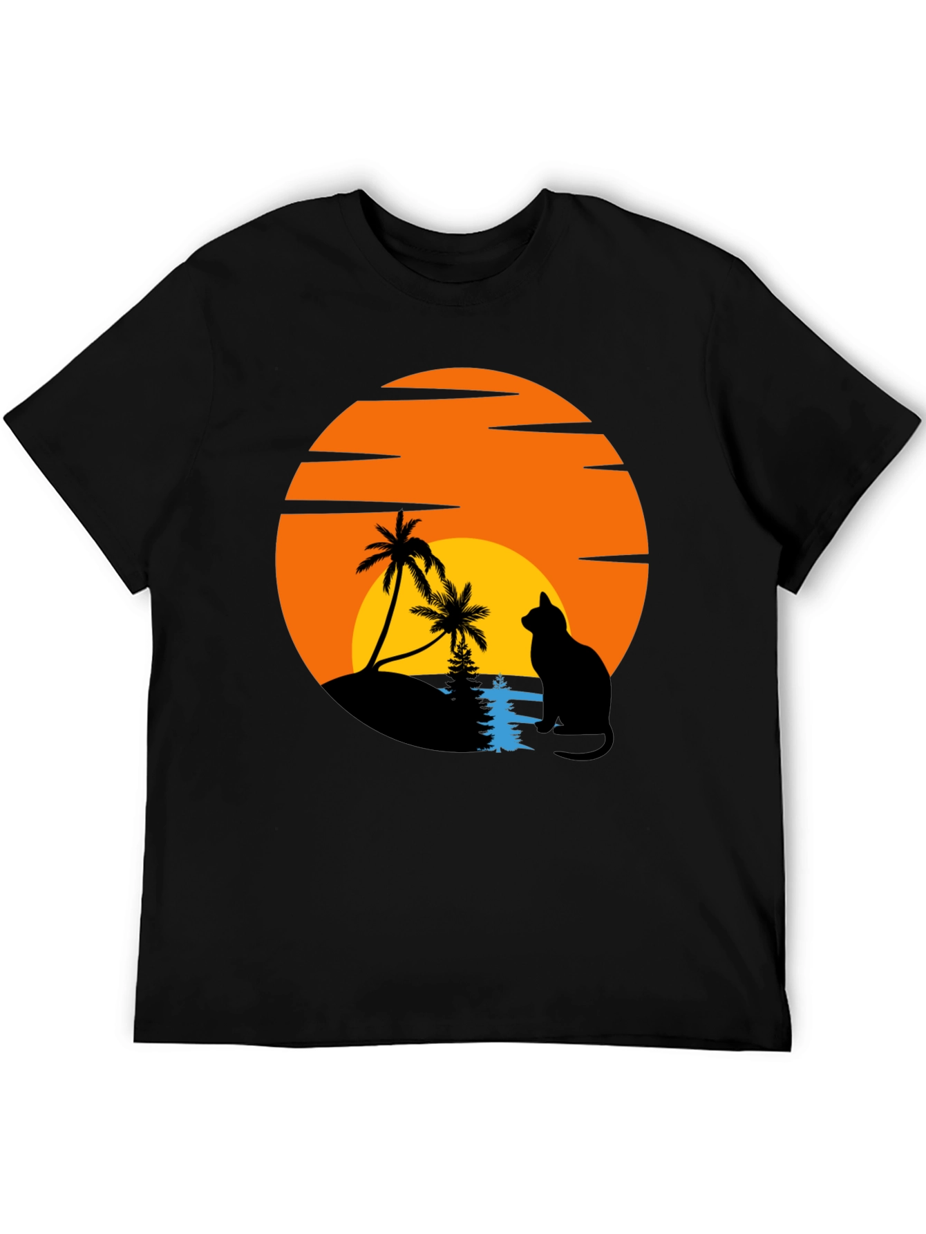 Sunset Cat Palm Tree Graphic T-Shirt