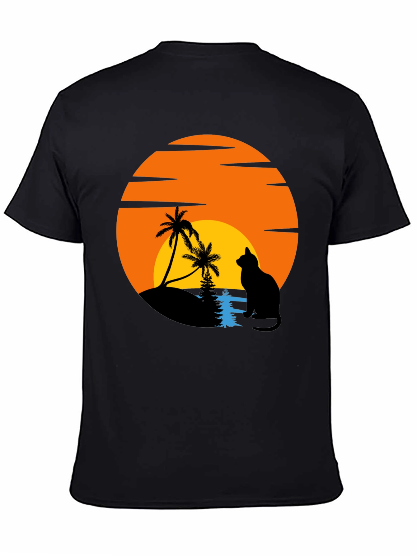 Sunset Cat Palm Tree Graphic T-Shirt