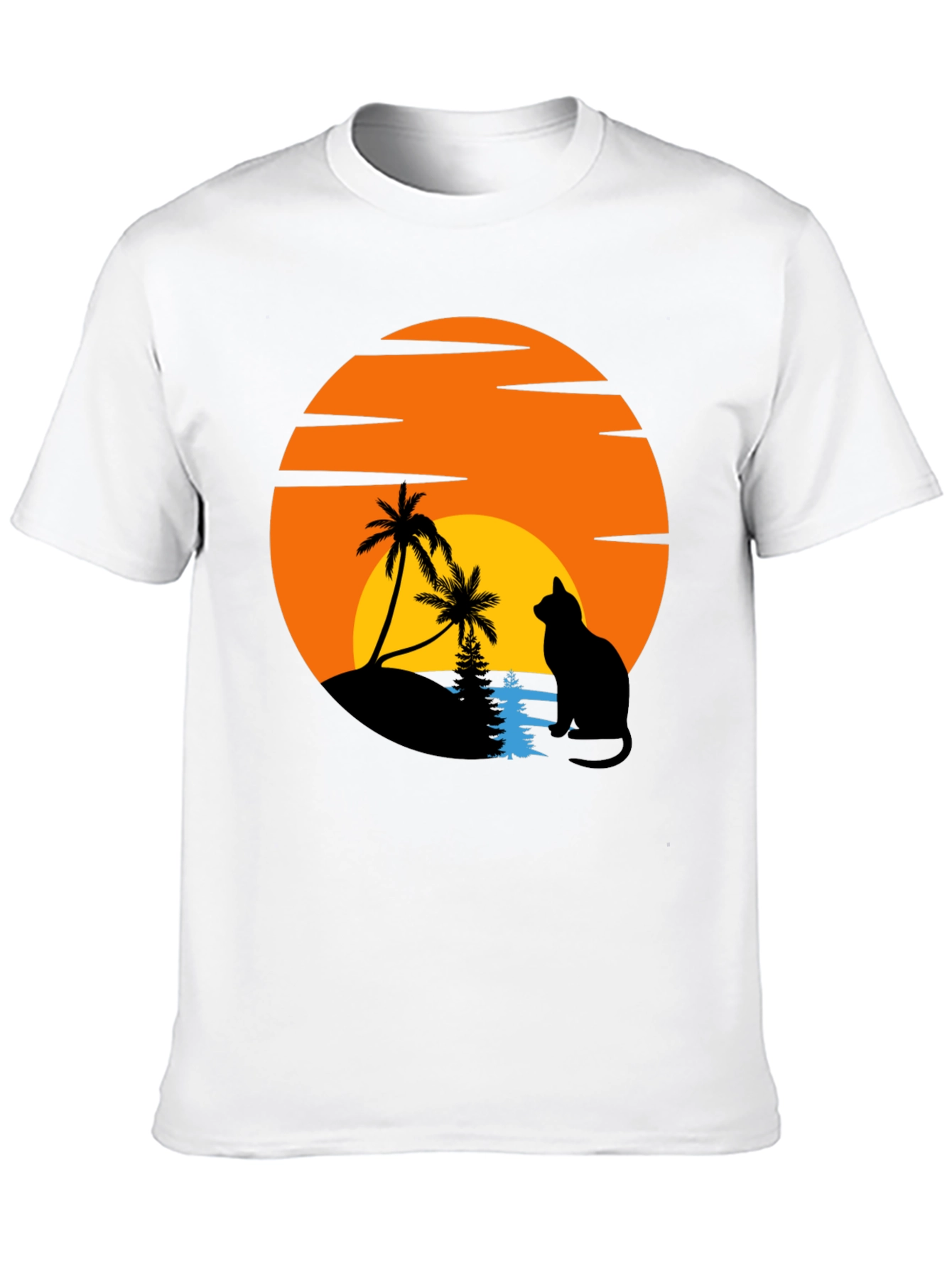 Sunset Cat Palm Tree Graphic T-Shirt