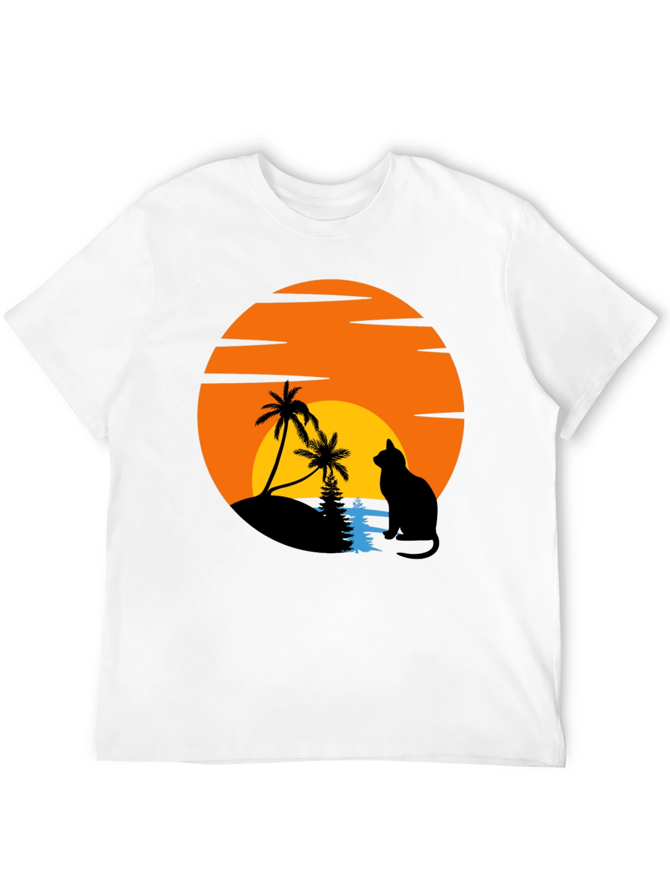 Sunset Cat Palm Tree Graphic T-Shirt