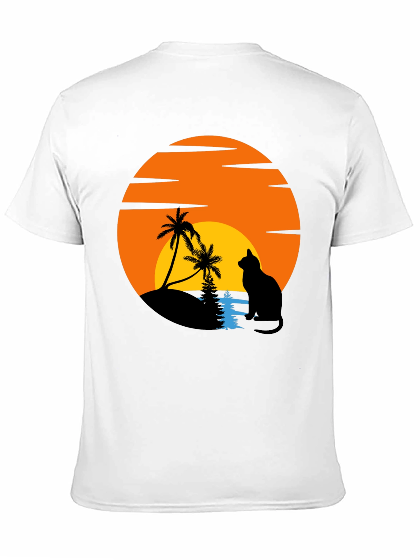 Sunset Cat Palm Tree Graphic T-Shirt