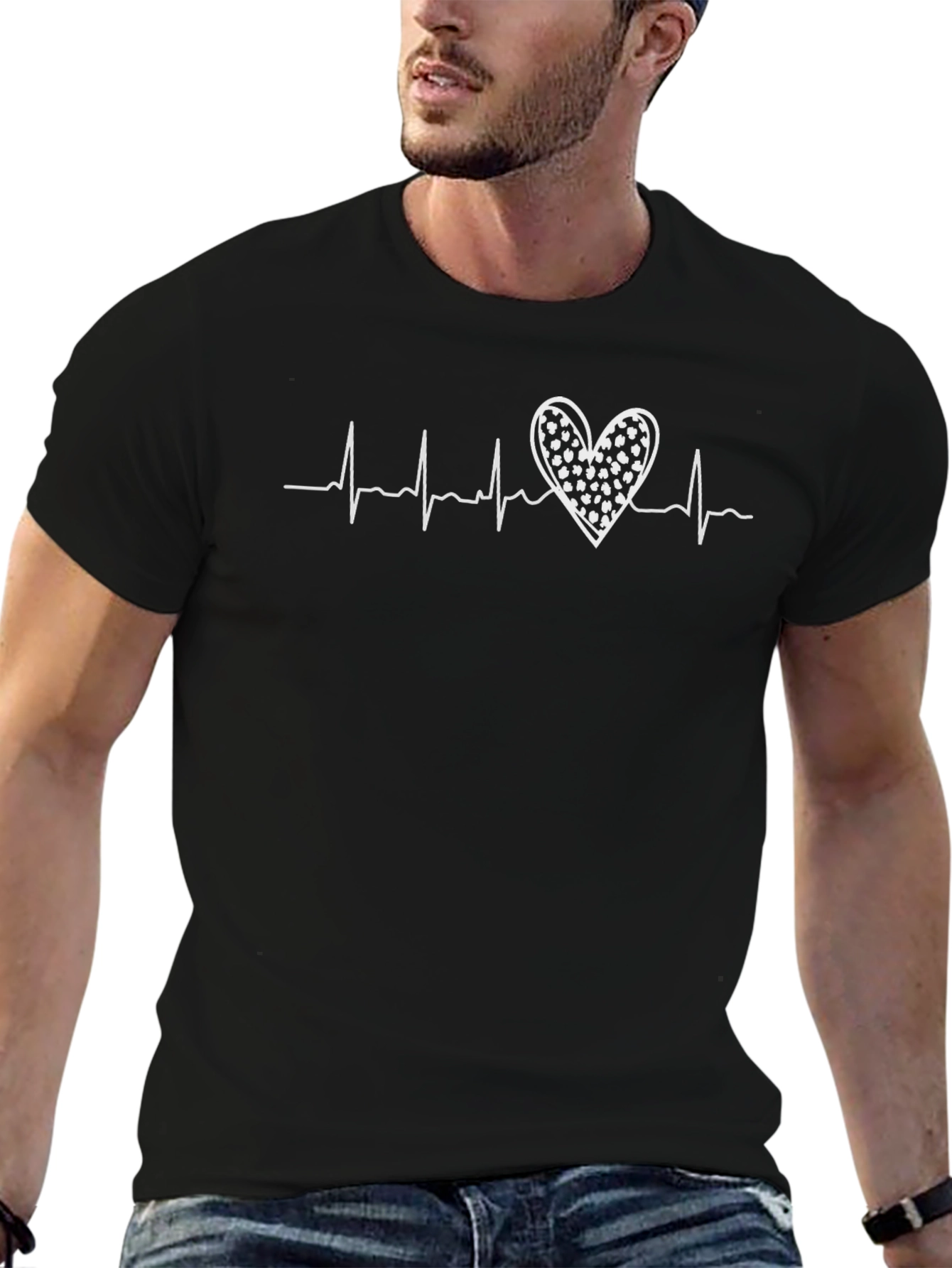 Heartbeat Heart Graphic Tee - Black Cotton T-Shirt