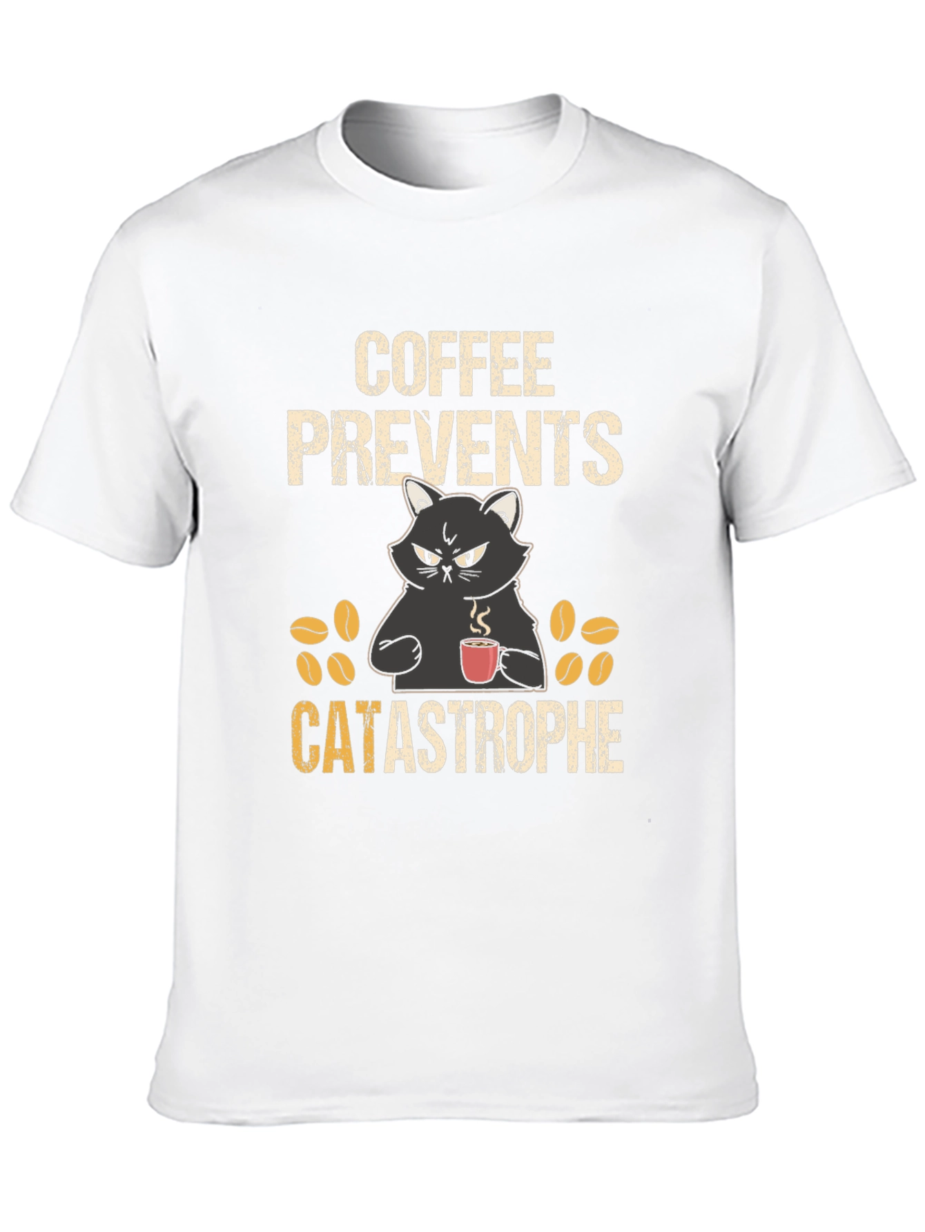 Coffee Prevents Catastrophe T-Shirt - Funny Cat Tee