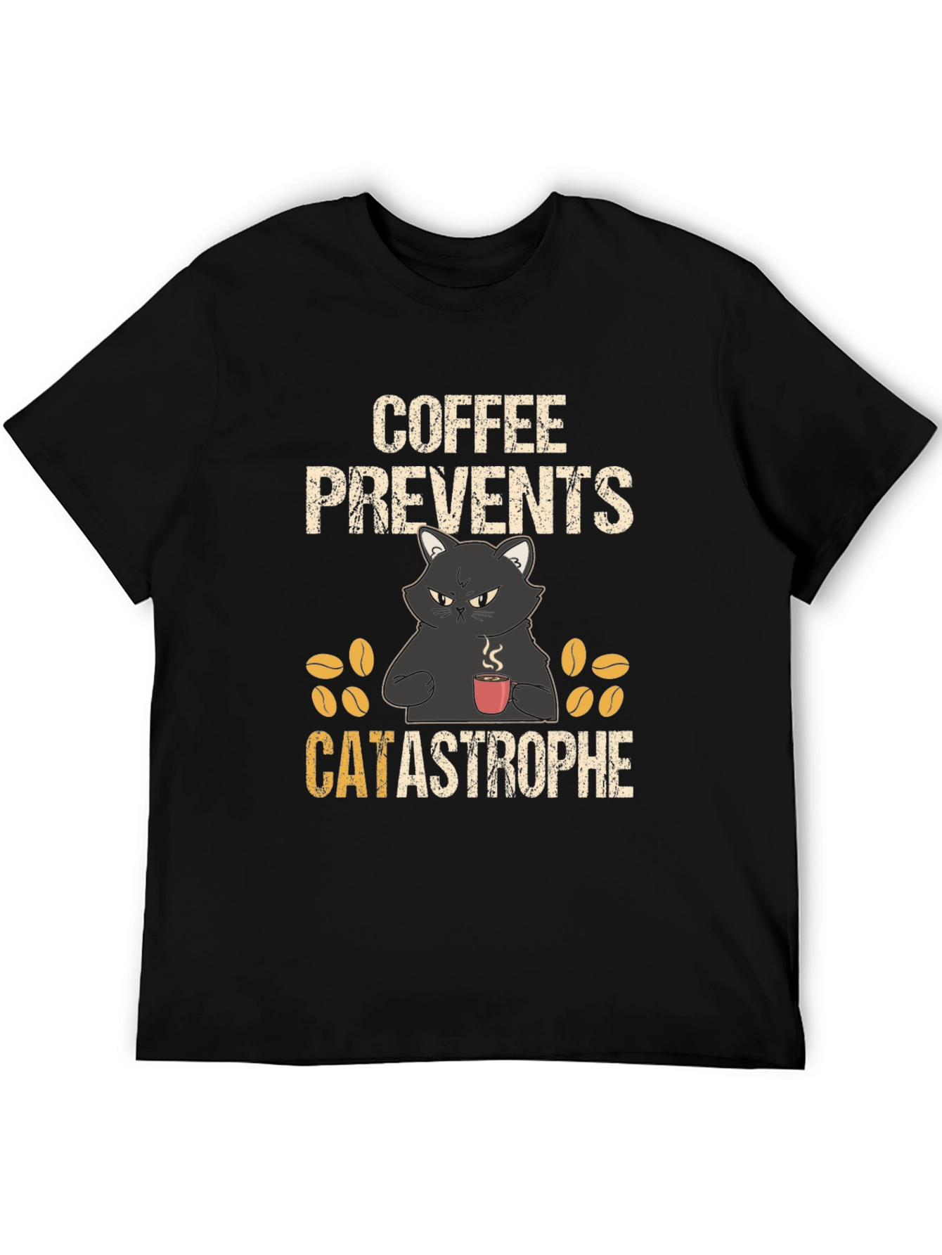 Coffee Prevents Catastrophe T-Shirt - Funny Cat Tee