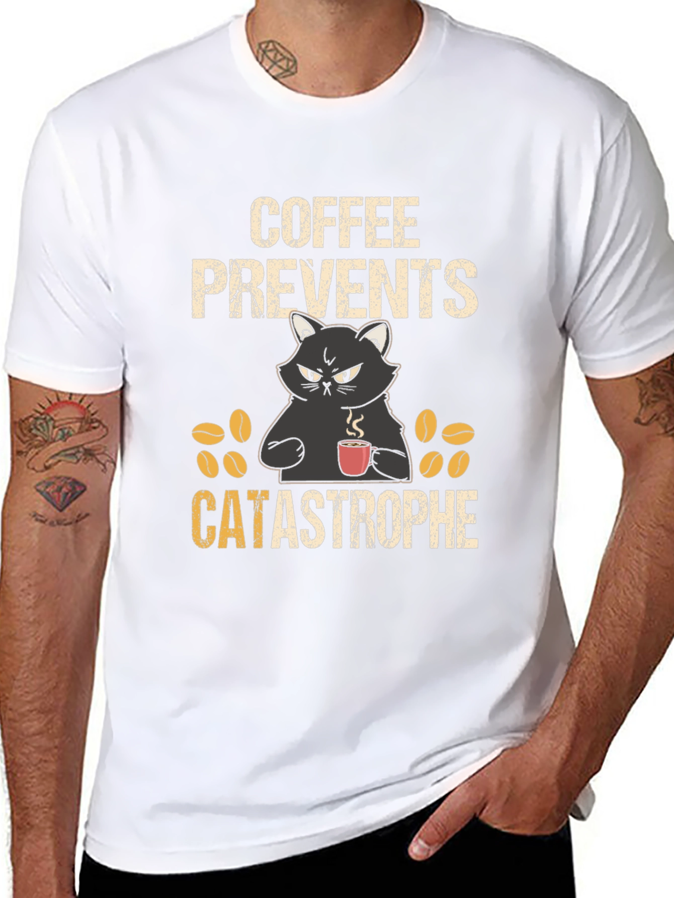 Coffee Prevents Catastrophe T-Shirt - Funny Cat Tee