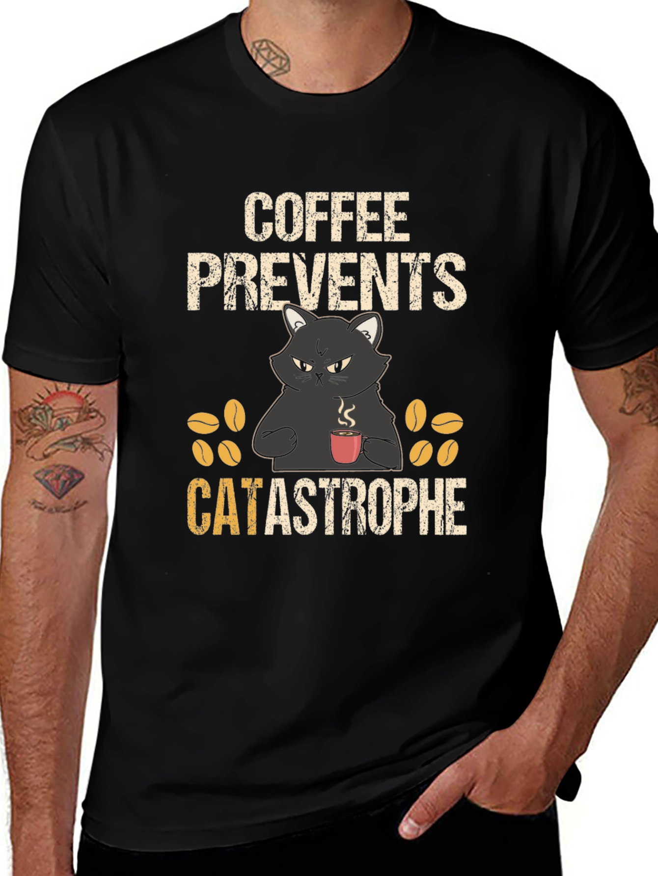 Coffee Prevents Catastrophe T-Shirt - Funny Cat Tee